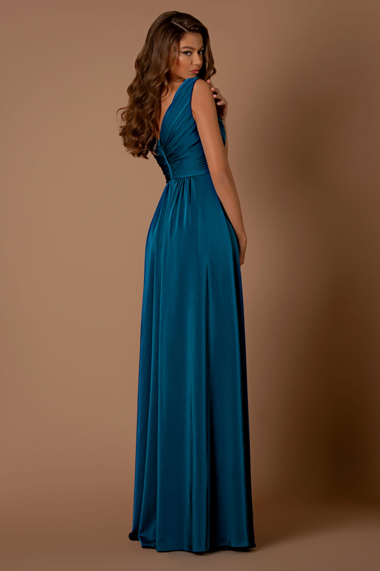 Nicoletta a-line dress in teal soft suiting