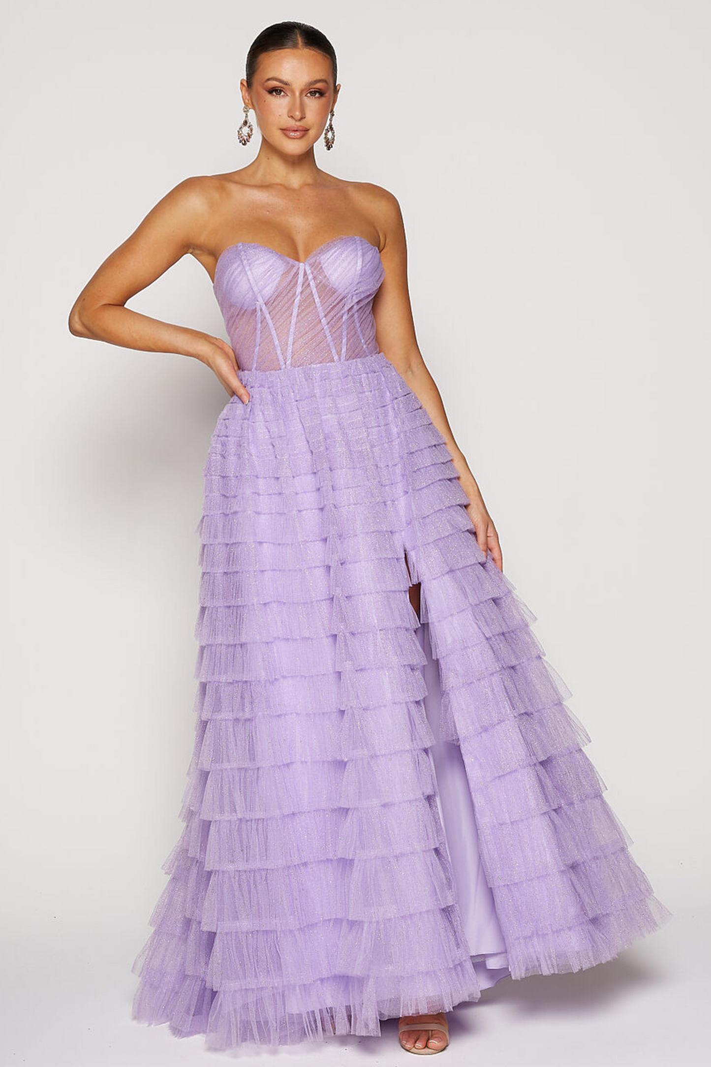 Tania Olsen a-line formal dress in lilac glitter tulle