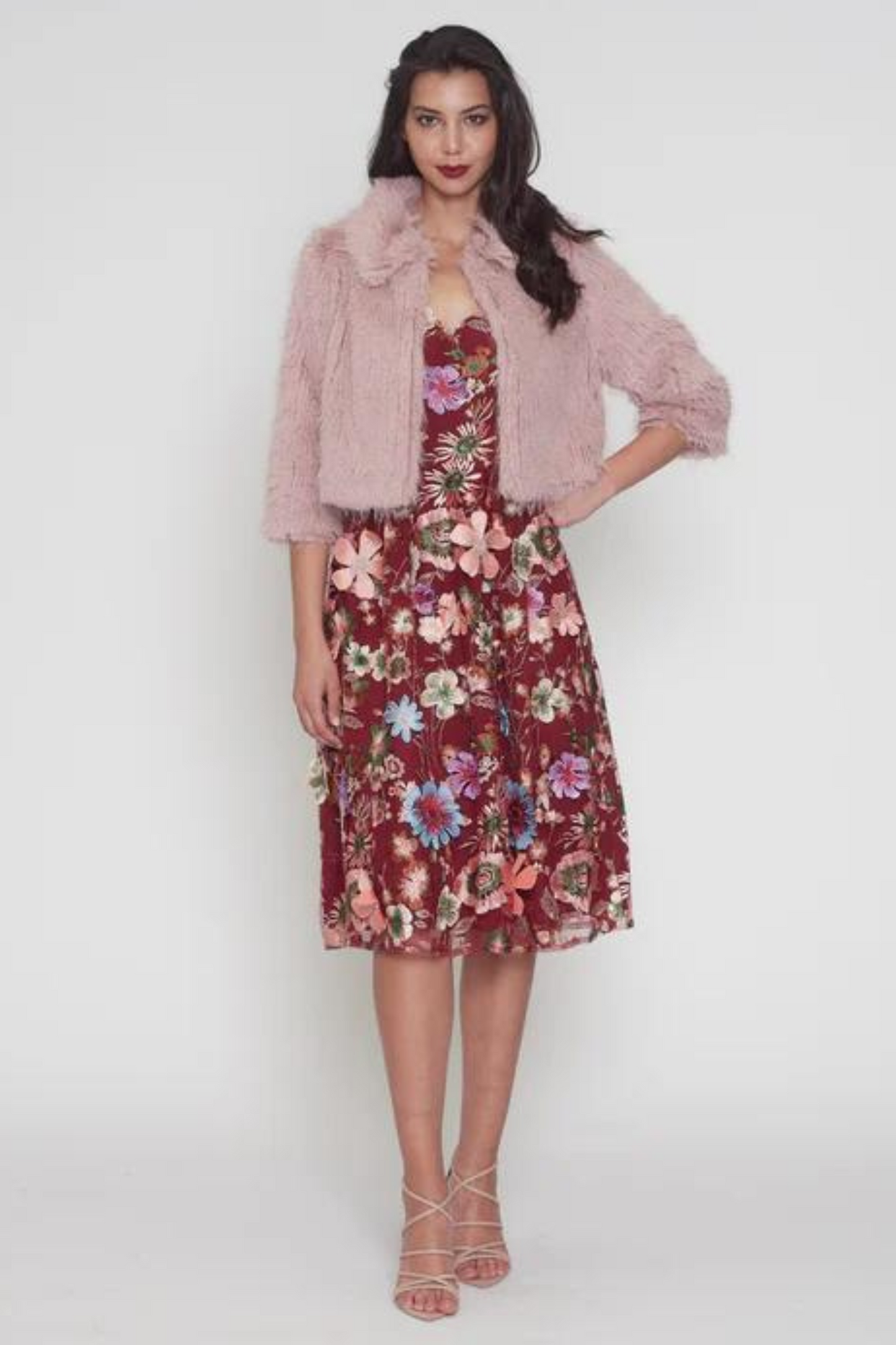 Romance Leea faux fur jacket in dusty pink
