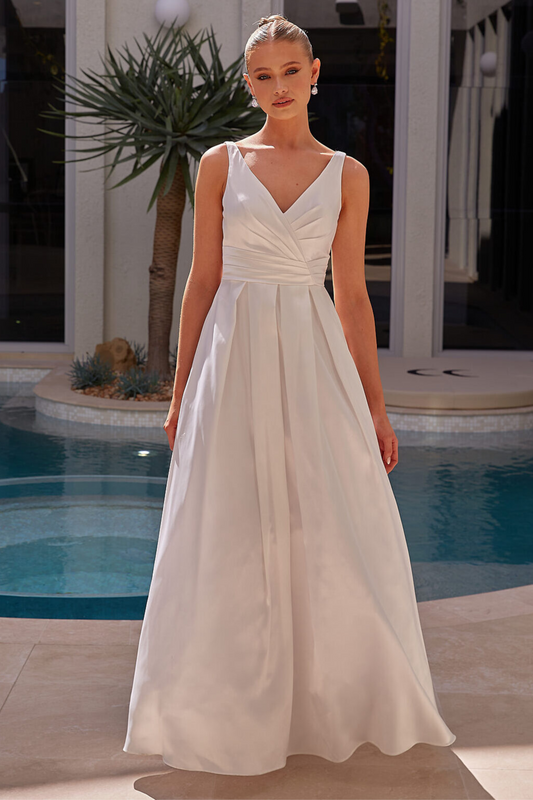 Tania Olsen a-line debutante dress in pure white satin