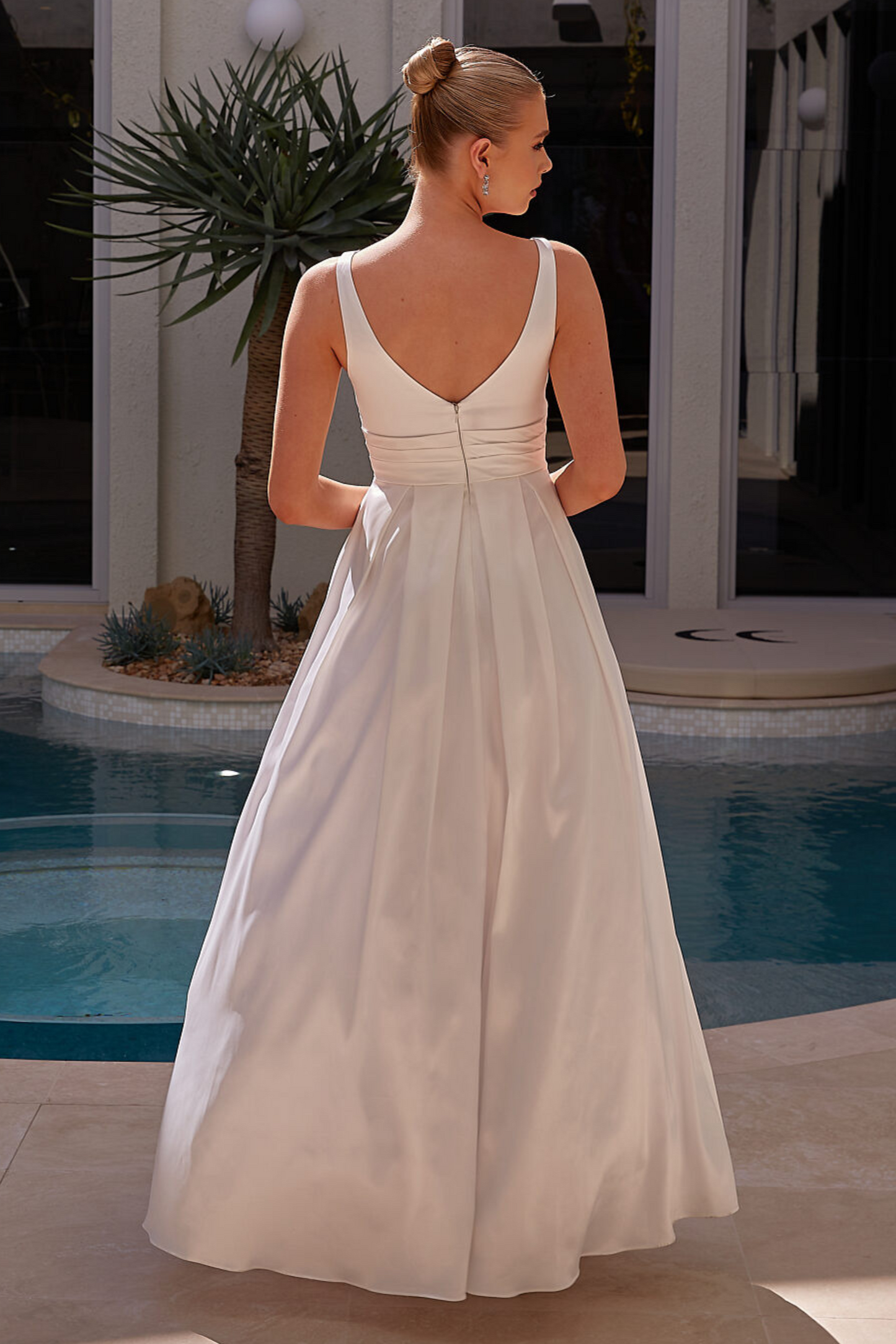 Tania Olsen a-line debutante dress in pure white satin
