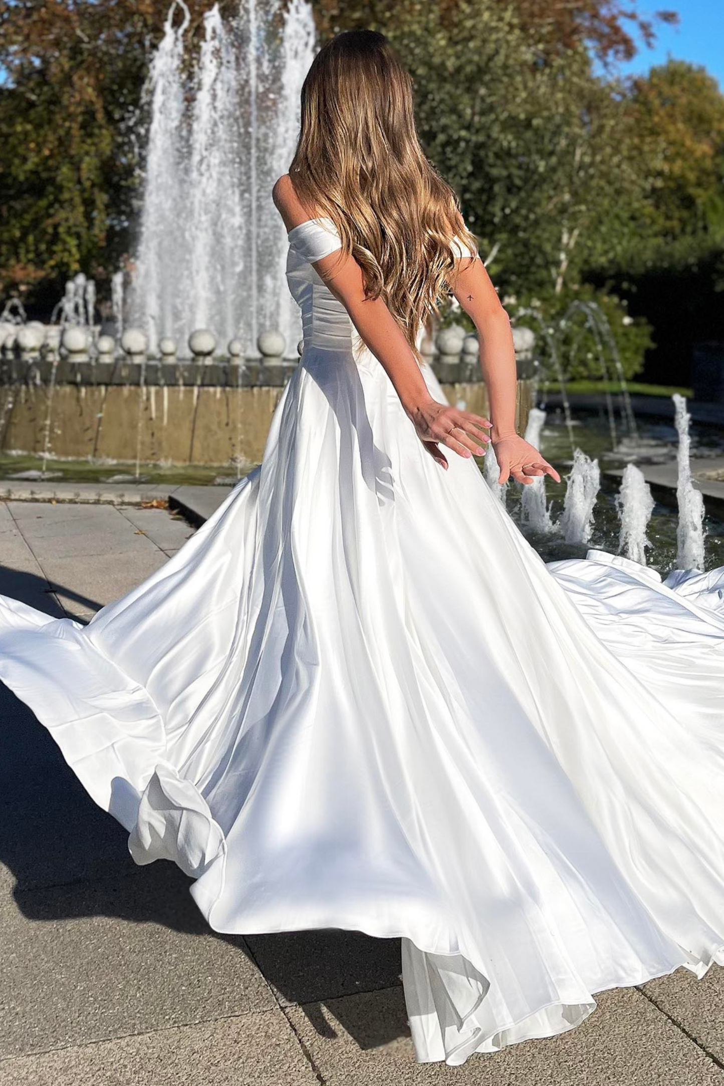 Nicoletta a-line formal dress in ivory satin