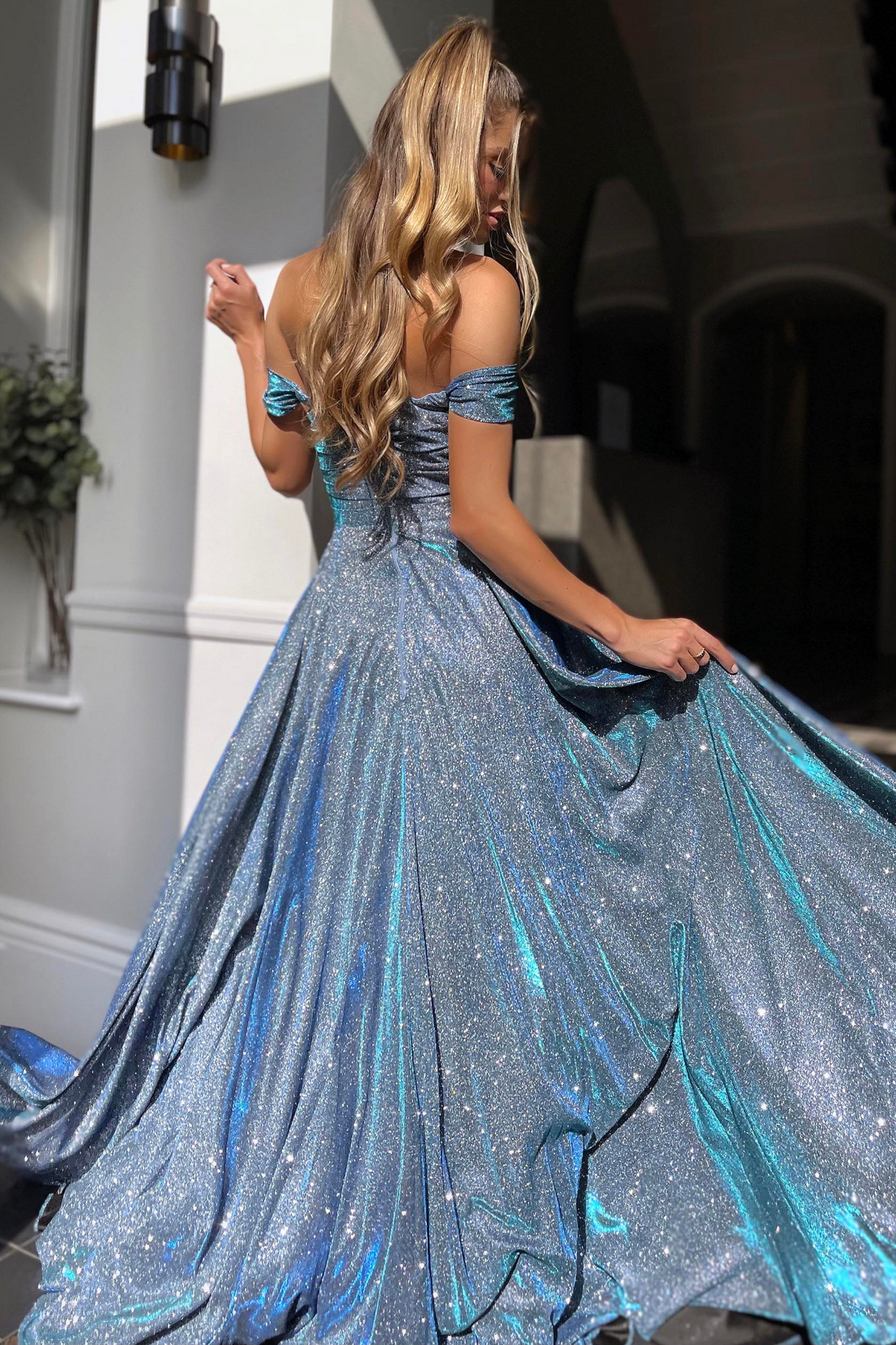 Jadore Nicoletta JP127 formal dress in steel blue lurex