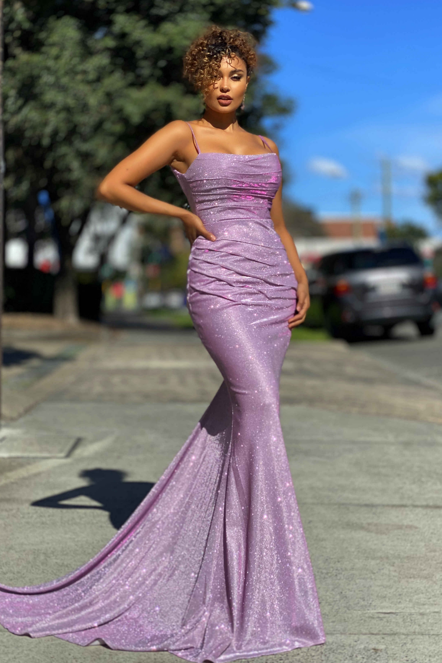 Jadore Nicoletta JX4010 formal dress in lilac pink purple lurex