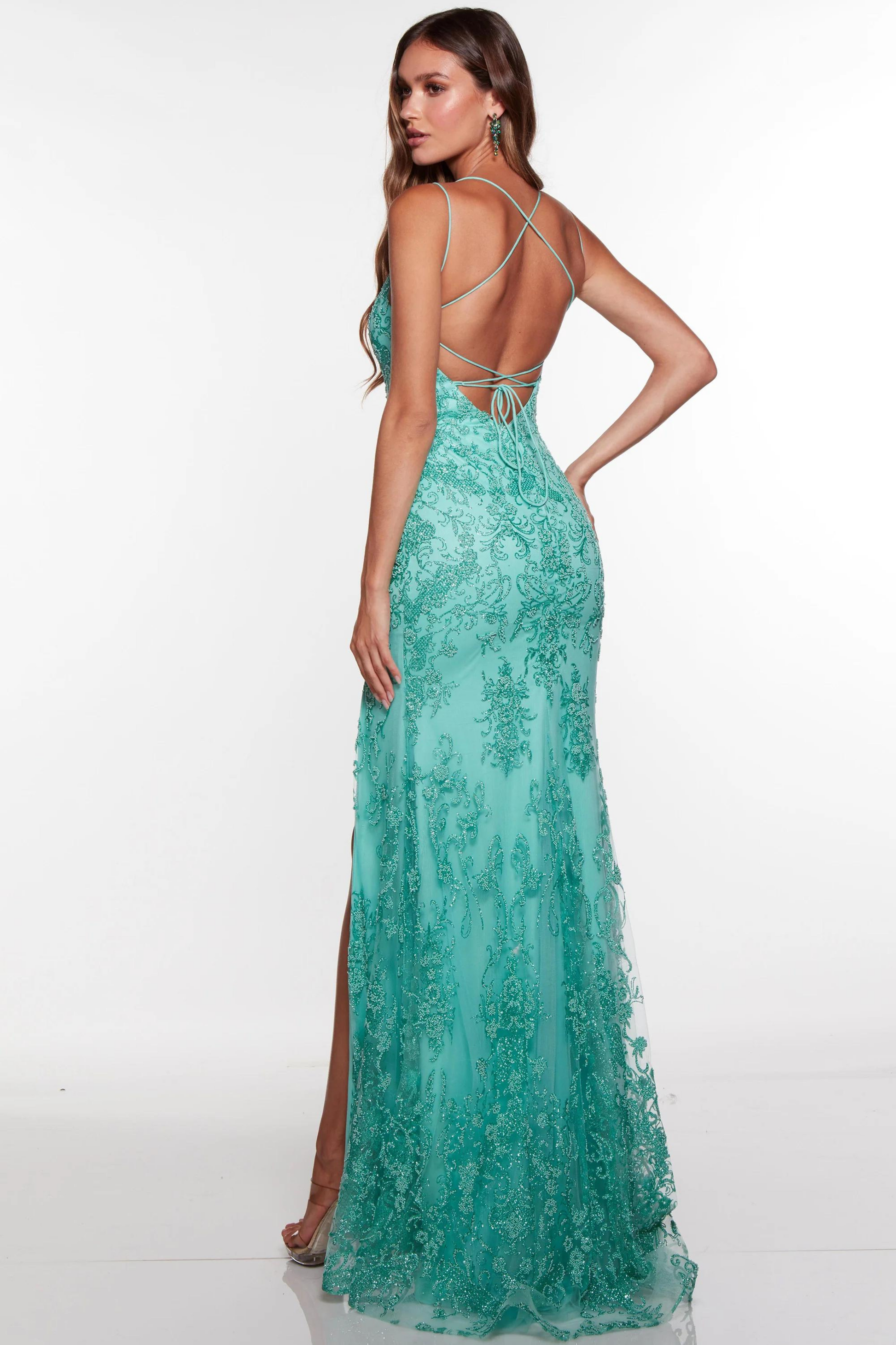 Alyce Paris 61407 formal dress in jade green glitter