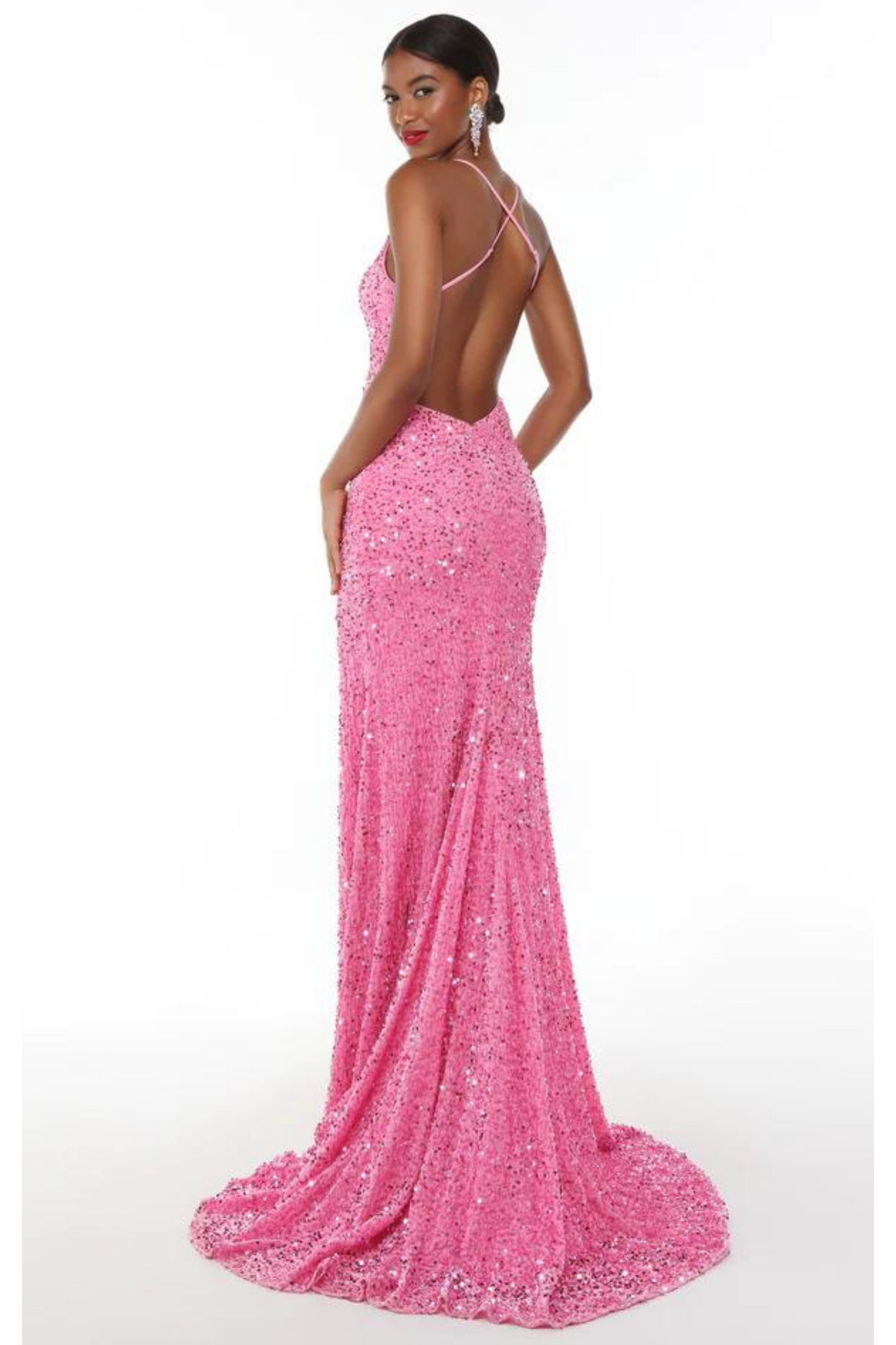 Alyce Paris 61254 formal dress in bubblegum pink velour sequin