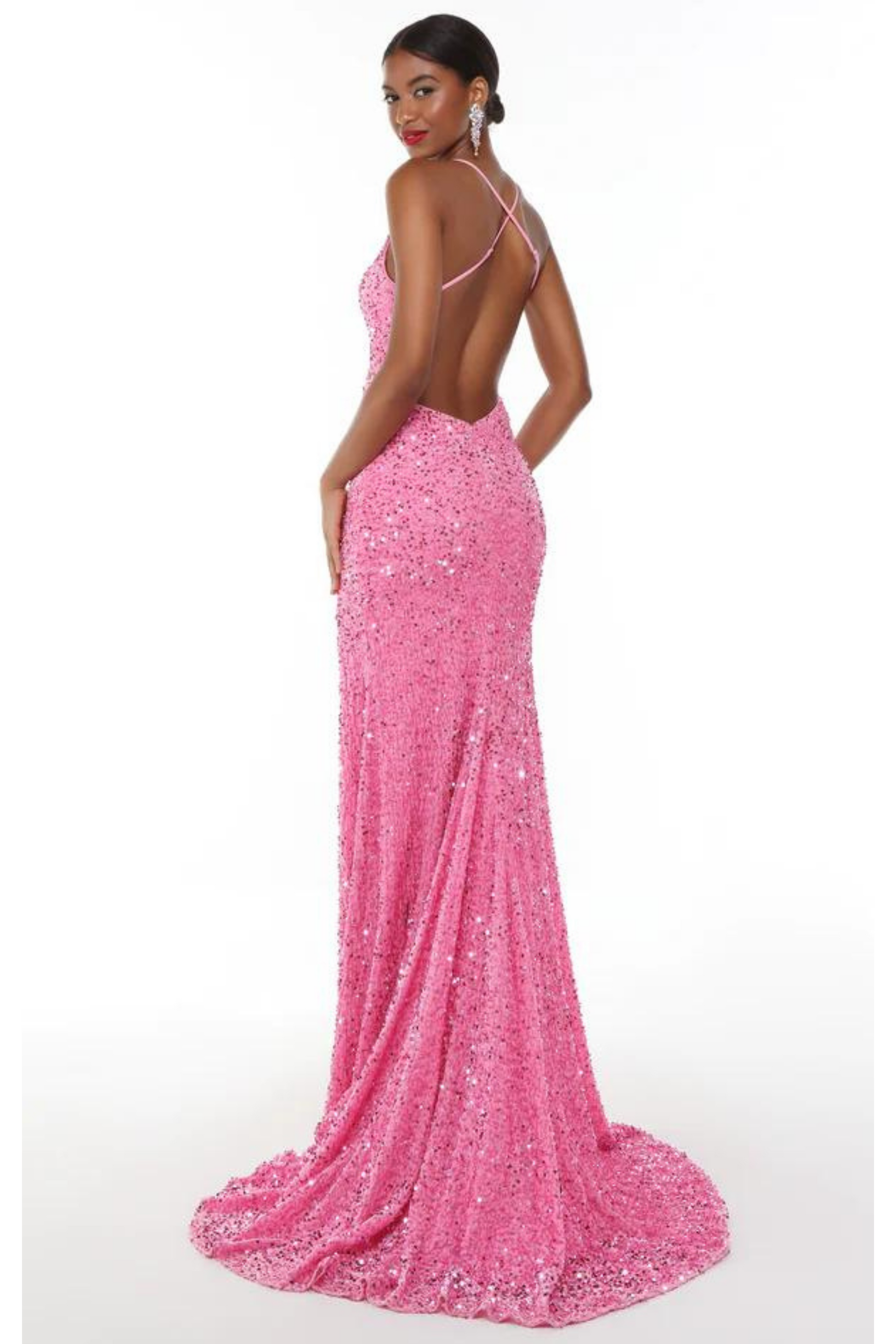 Alyce Paris 61254 formal dress in bubblegum pink velour sequin