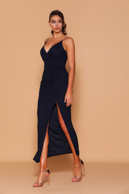 Nicoletta slim fit midi dress in navy lycra mesh