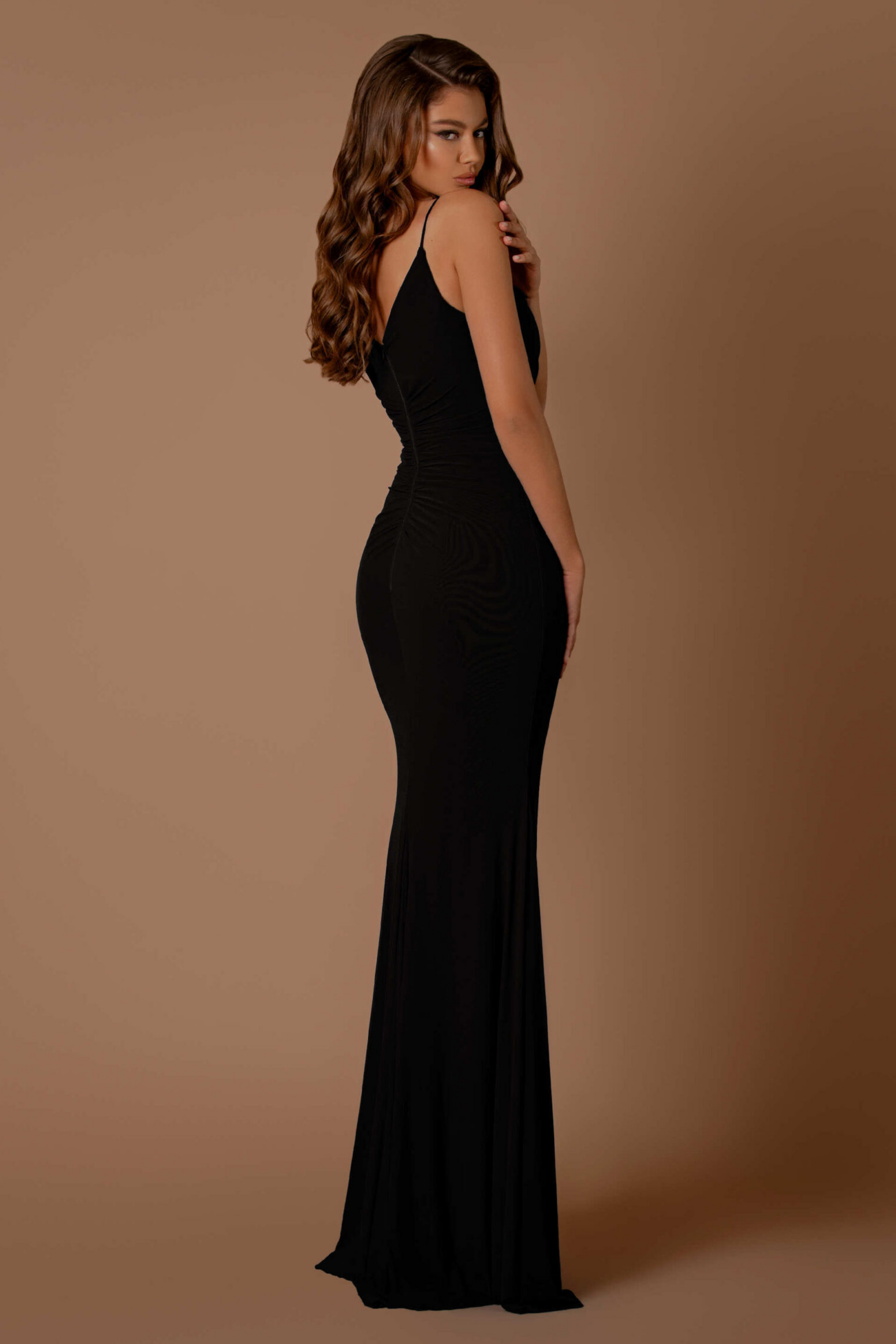 Nicoletta slim fit dress in black lycra mesh