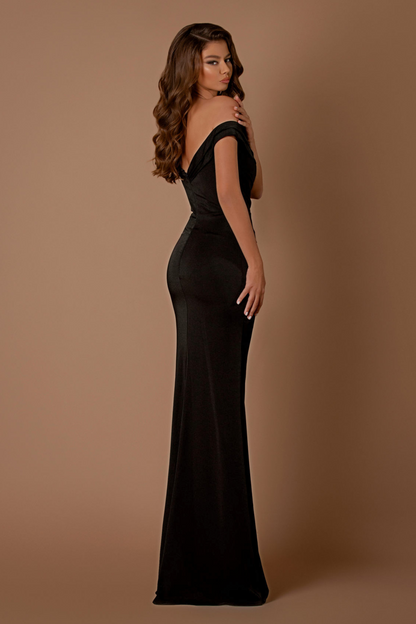 Nicoletta slim fit formal dress in black soft suiting 