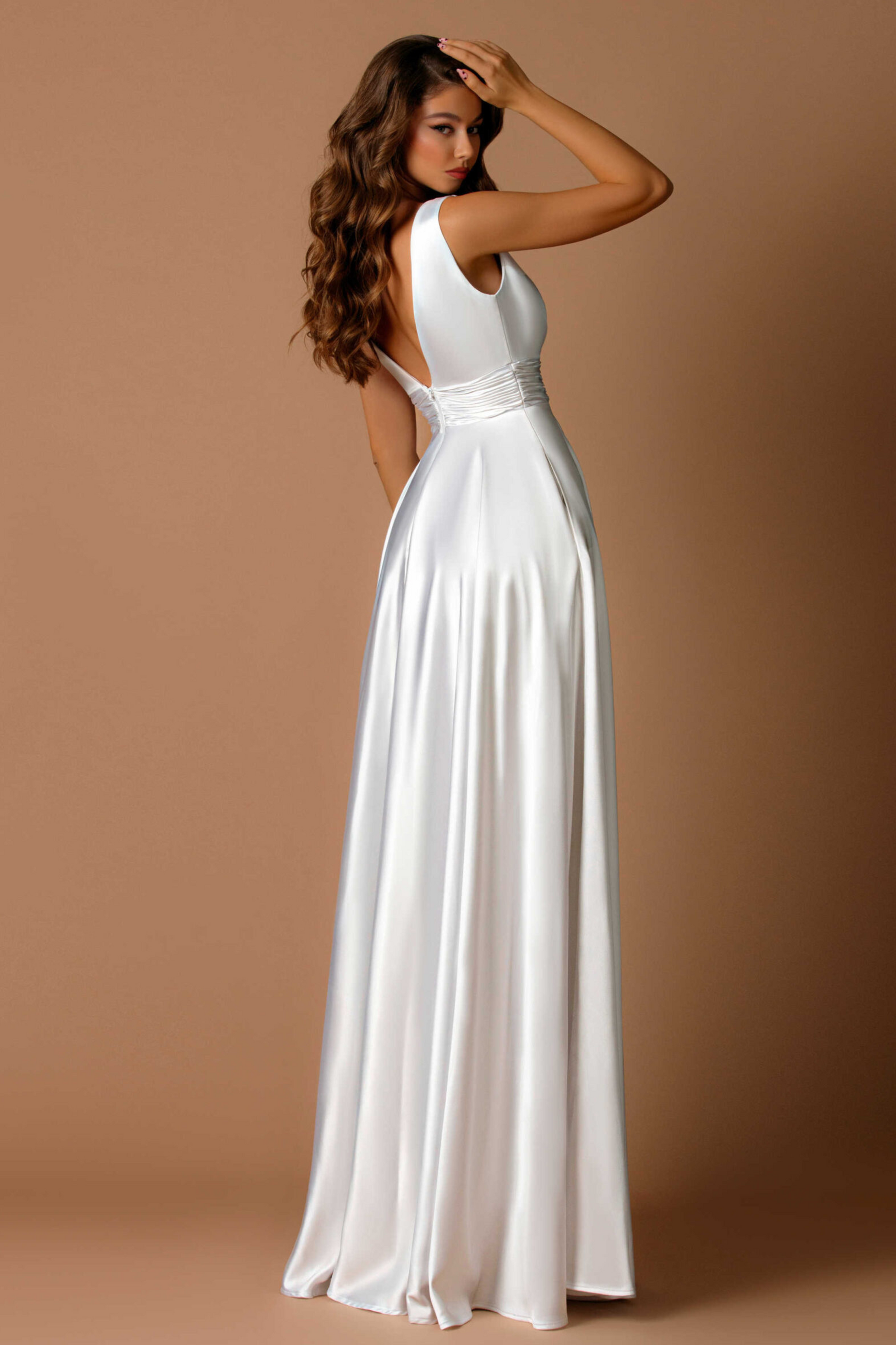 Nicoletta a-line formal dress in white satin