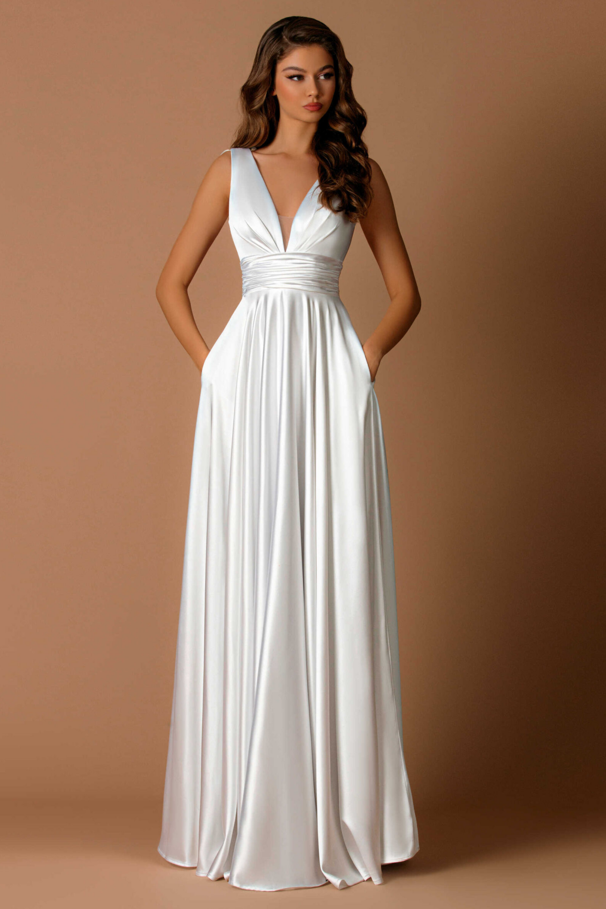 Nicoletta a-line formal dress in white satin