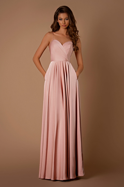 Nicoletta a-line formal dress in dusty pink soft suiting