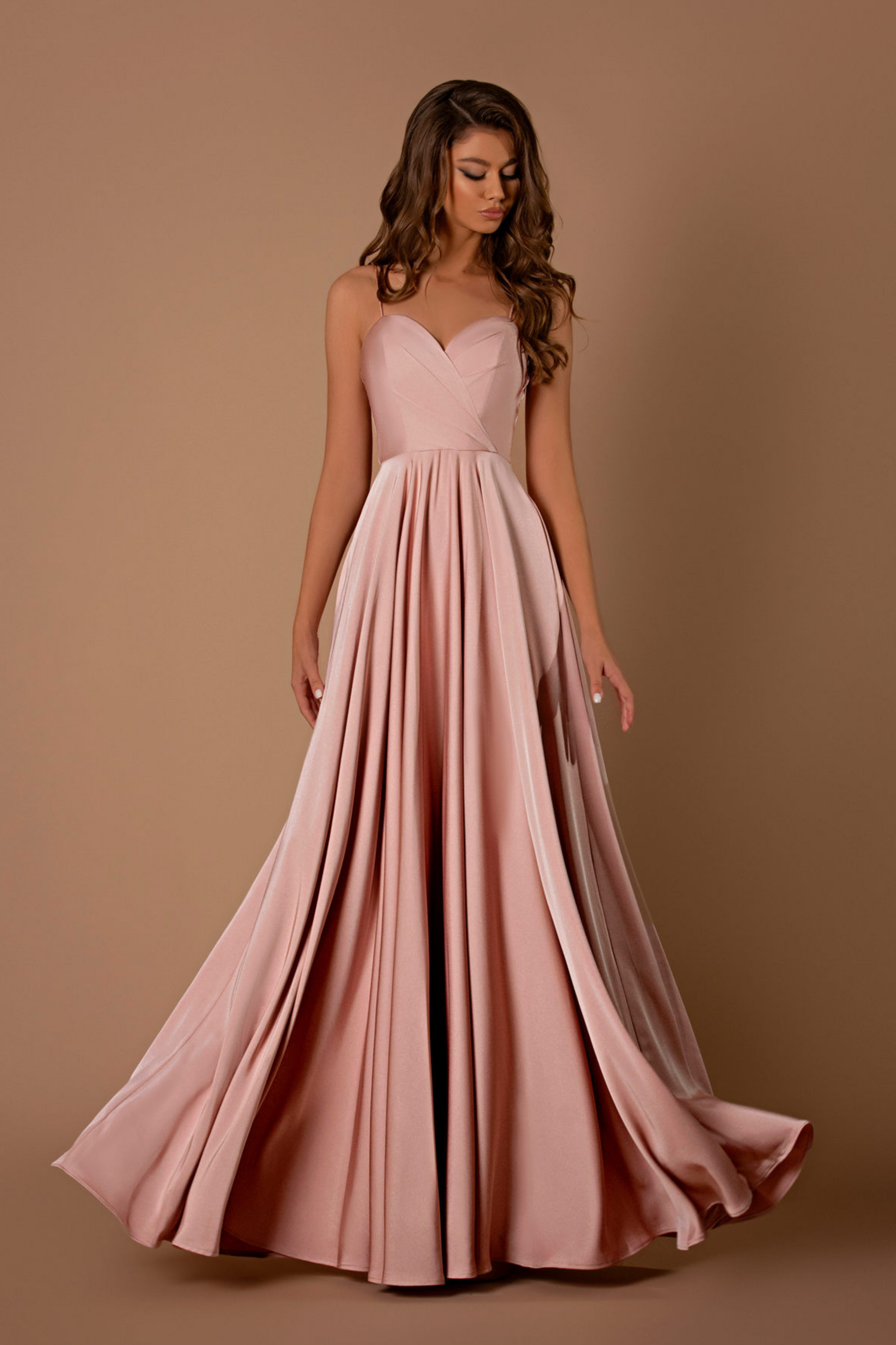 Nicoletta a-line formal dress in dusty pink soft suiting