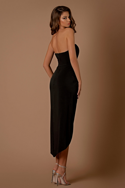 Nicoletta slim fit midi dress in black soft suiting