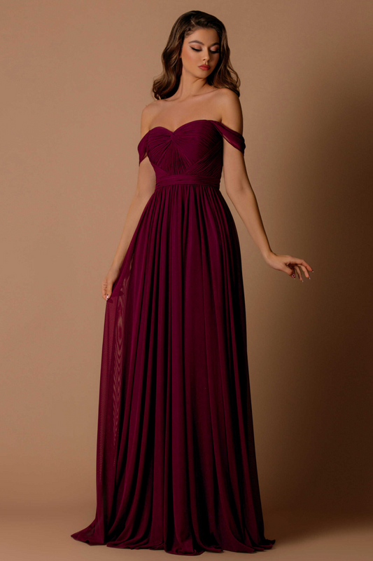 Nicoletta a-line bridesmaids dress in berry lycra mesh 