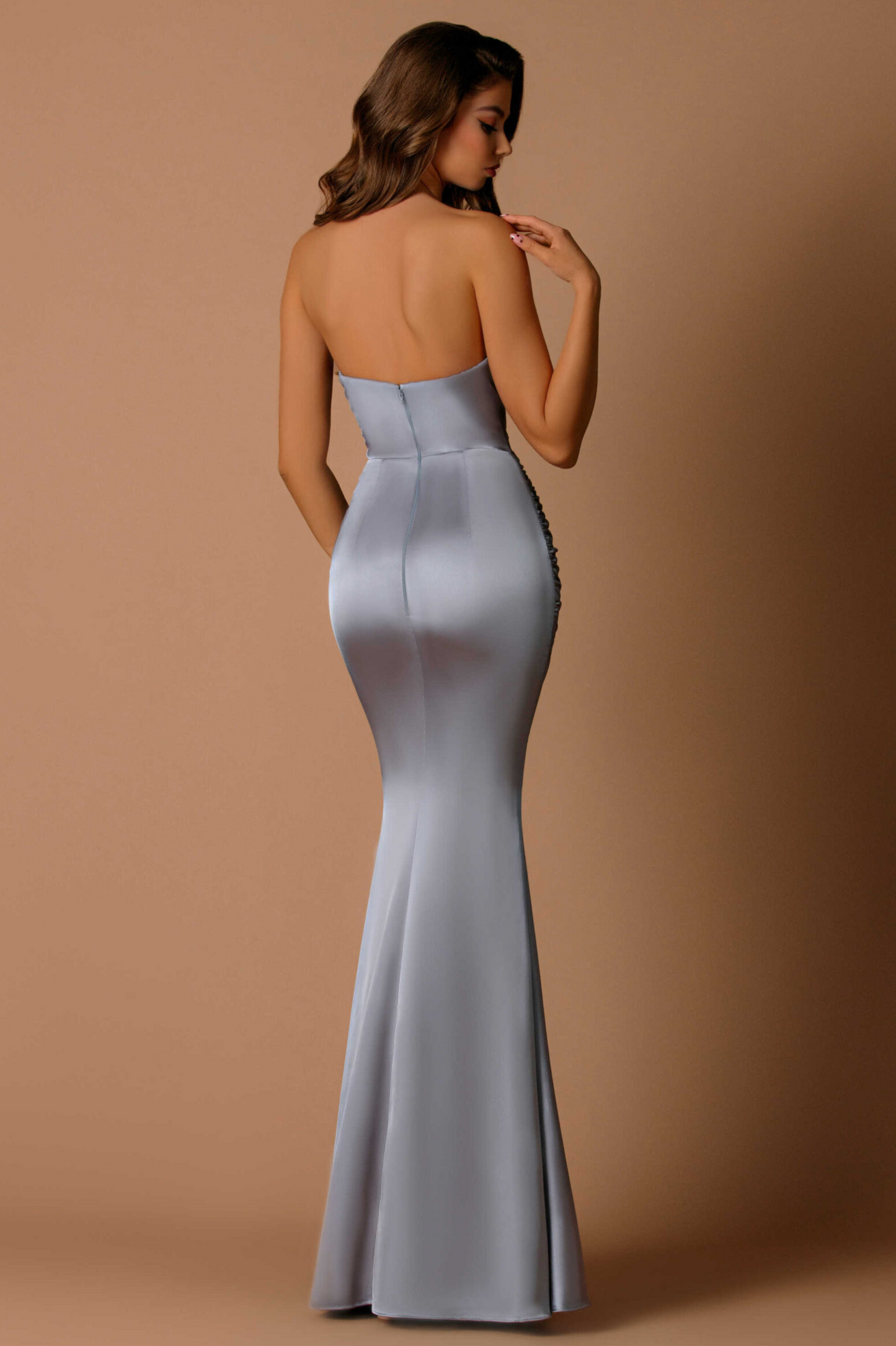 Nicoletta slim fit midi bridesmaids dress in iron satin