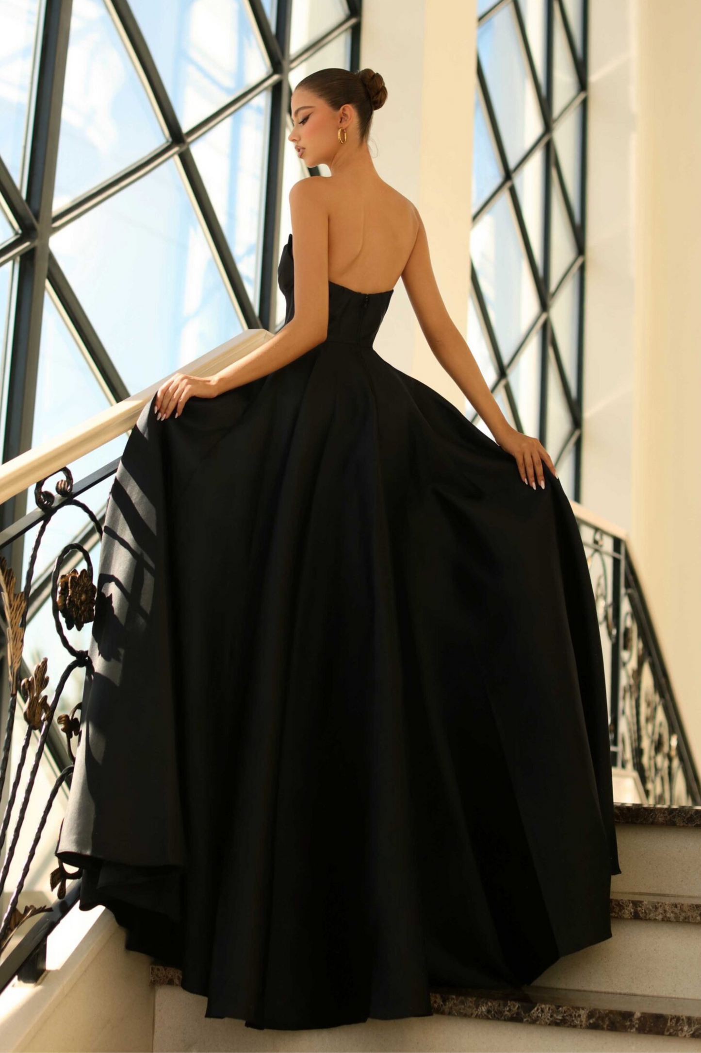 Nicoletta a-line formal dress in black mikado