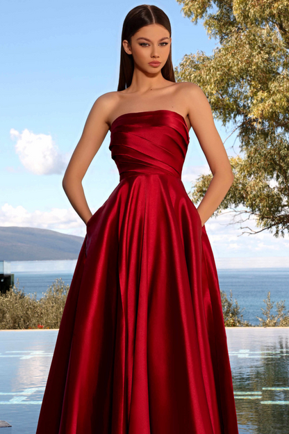 Nicoletta a-line formal dress in maroon mikado