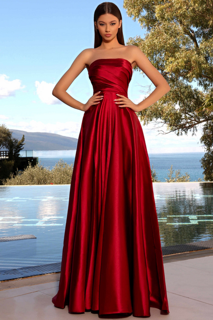 Nicoletta a-line formal dress in maroon mikado