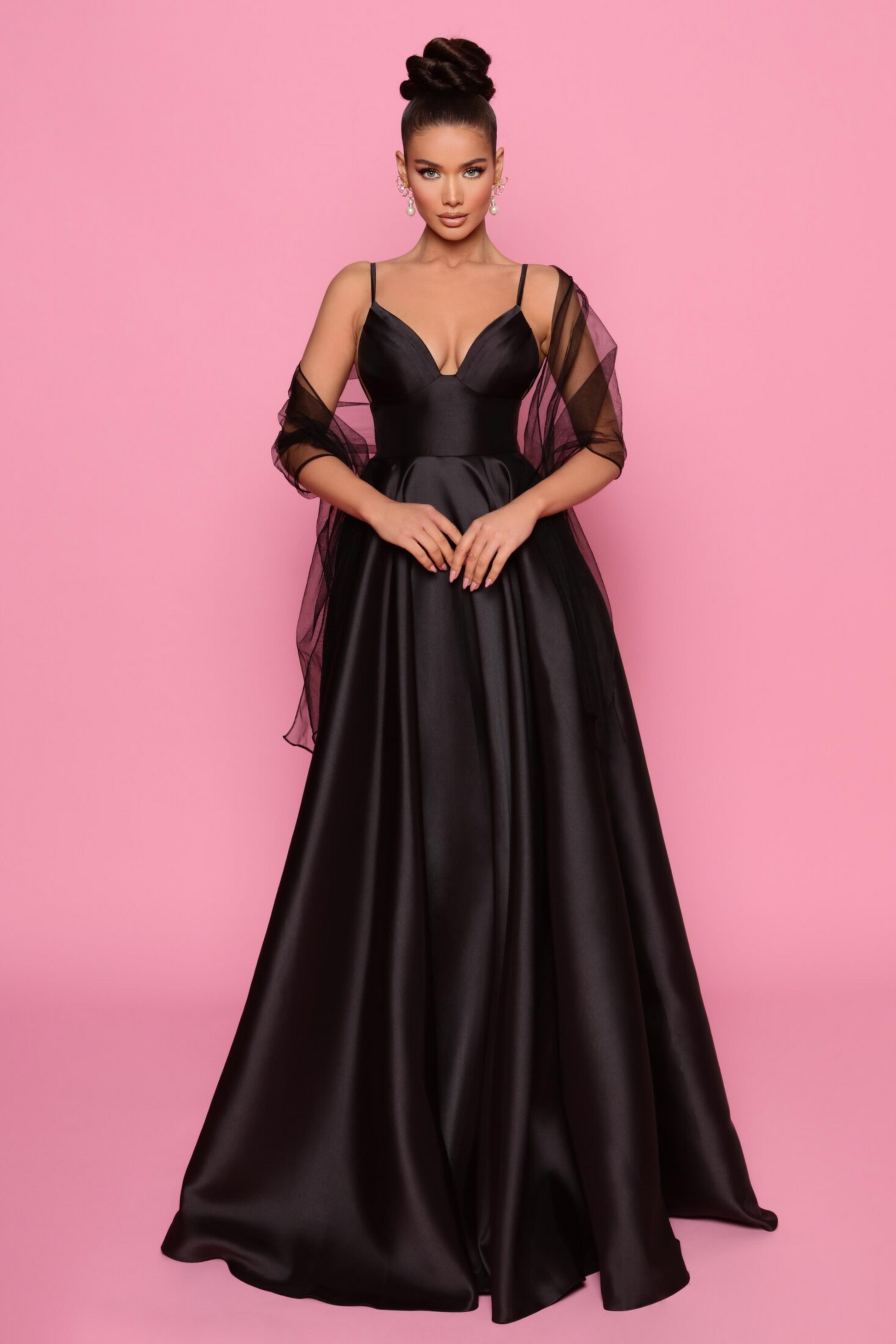 Nicoletta a-line formal dress in black mikado 