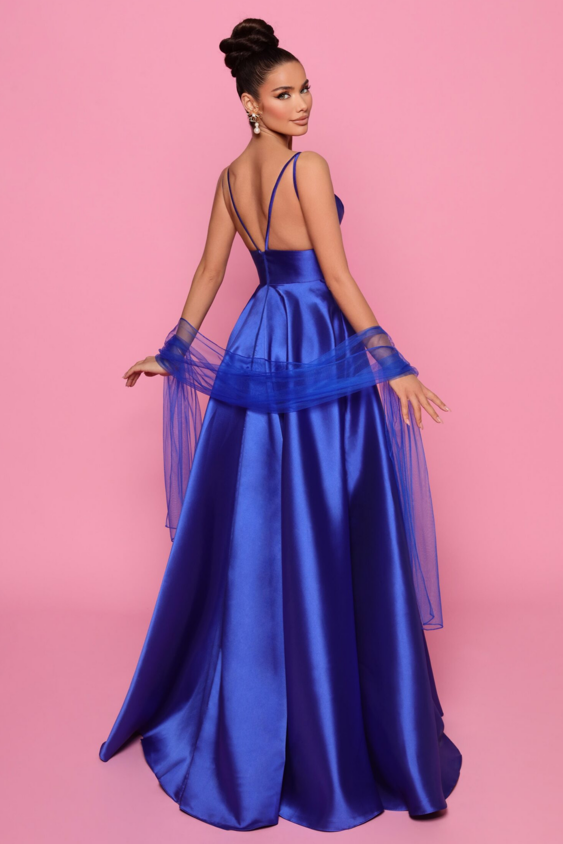 Nicoletta a-line formal dress in cobalt mikado 
