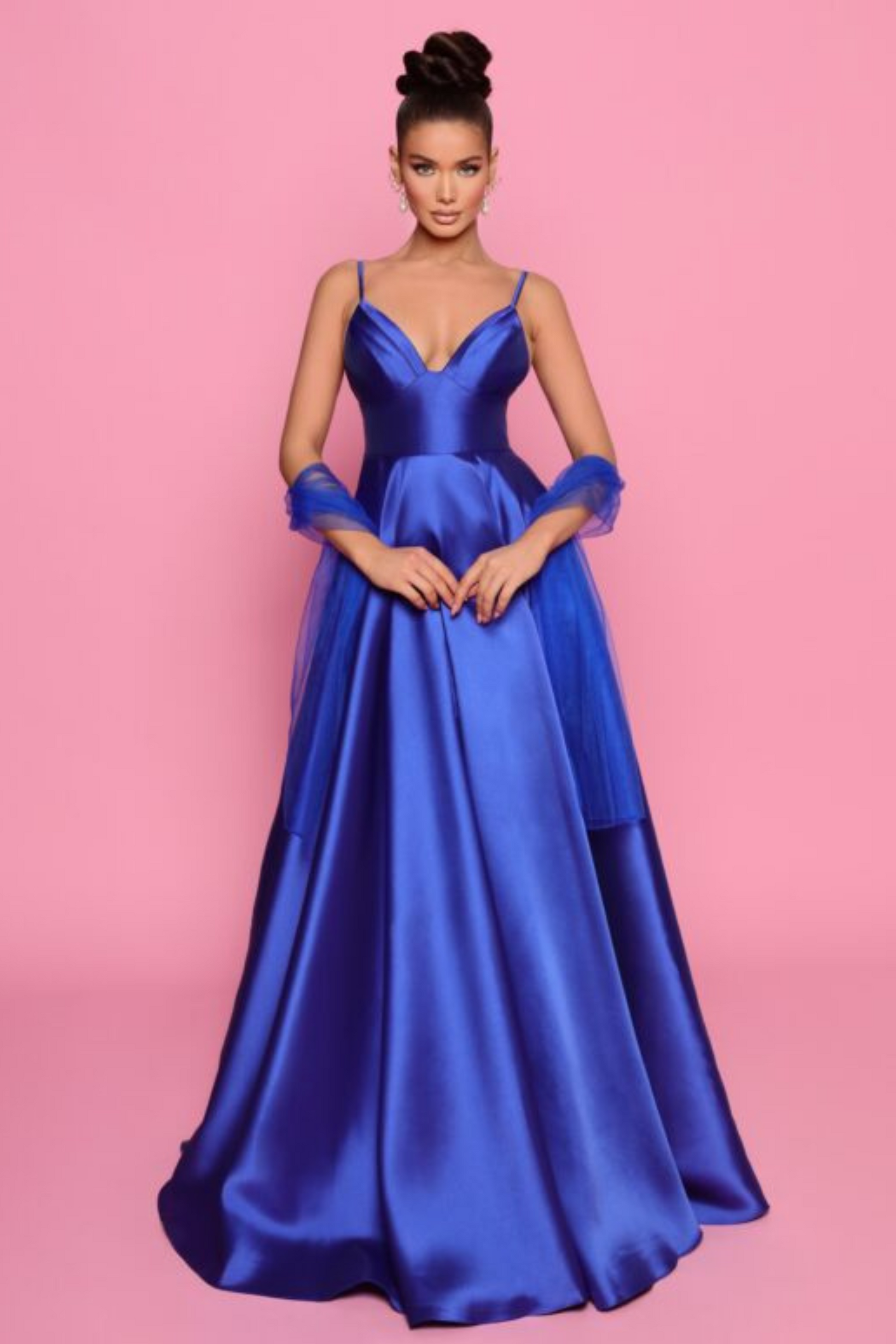 Nicoletta a-line formal dress in cobalt mikado 