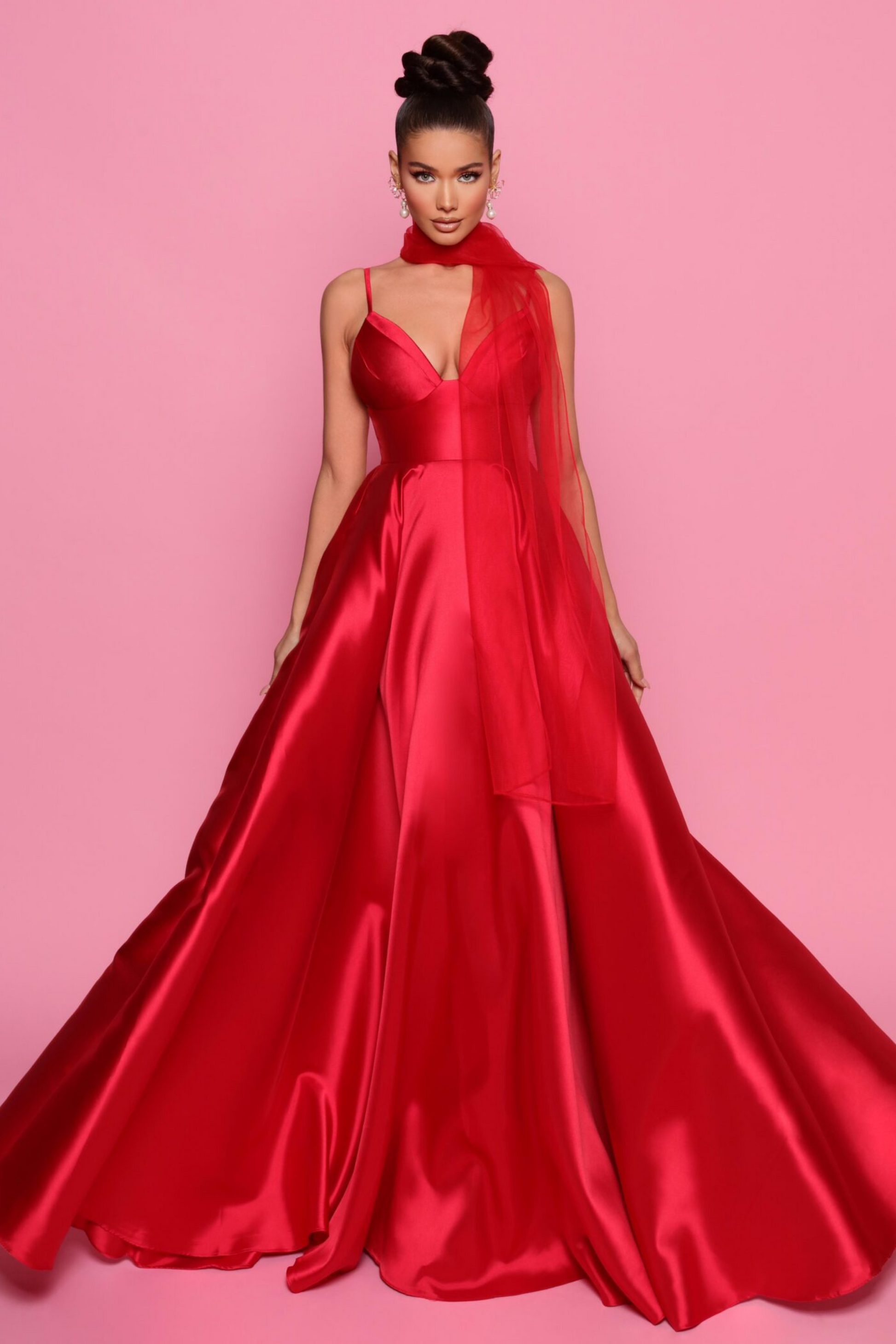 Nicoletta a-line formal dress in red mikado 