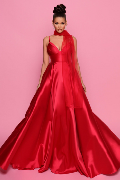 Nicoletta a-line formal dress in red mikado 
