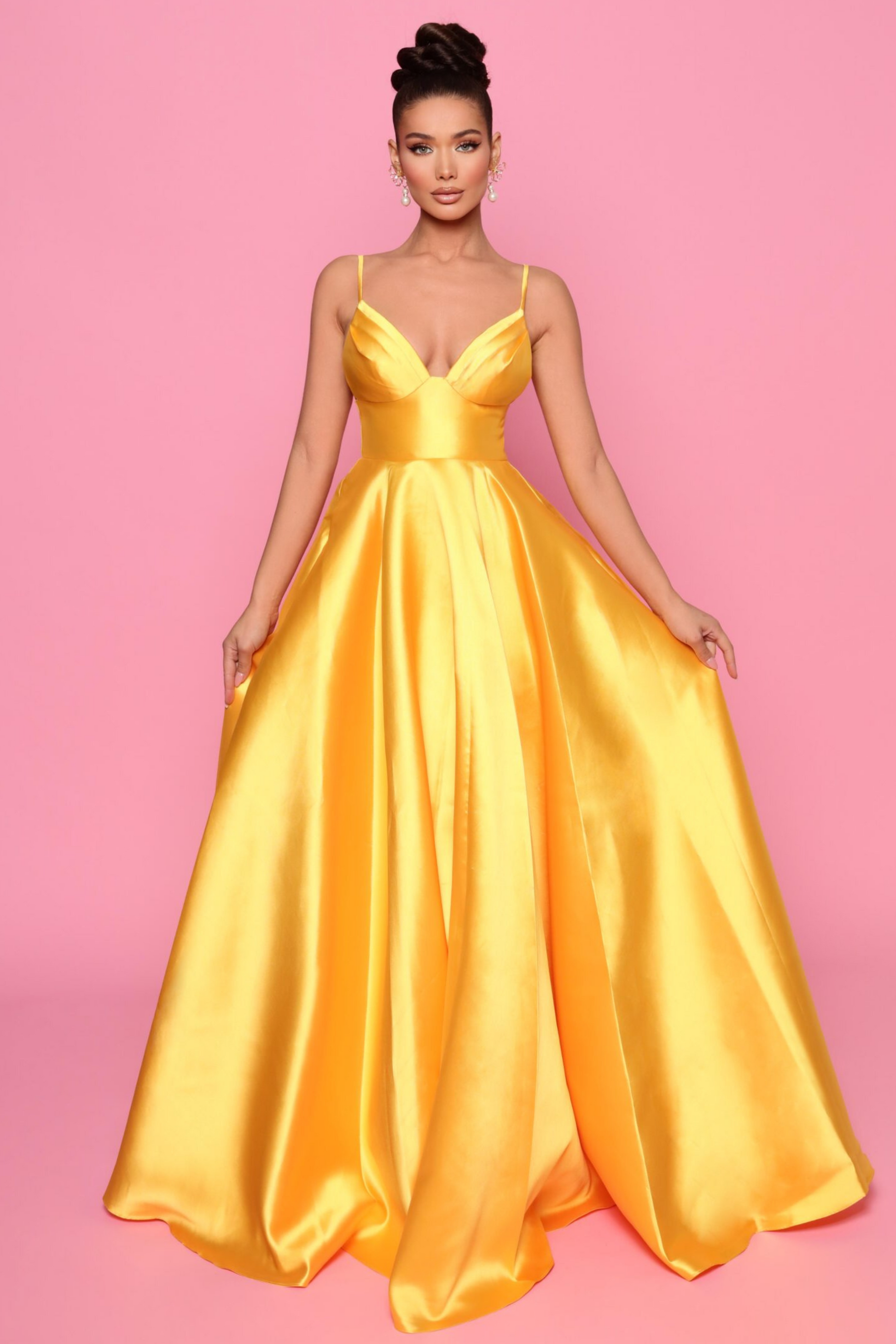 Nicoletta a-line formal dress in yellow mikado 