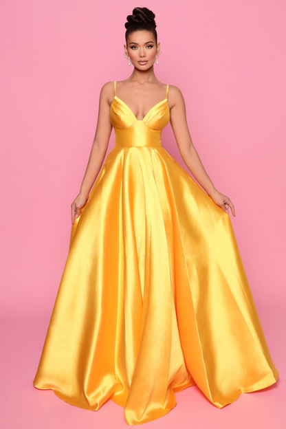 Nicoletta a-line formal dress in yellow mikado 