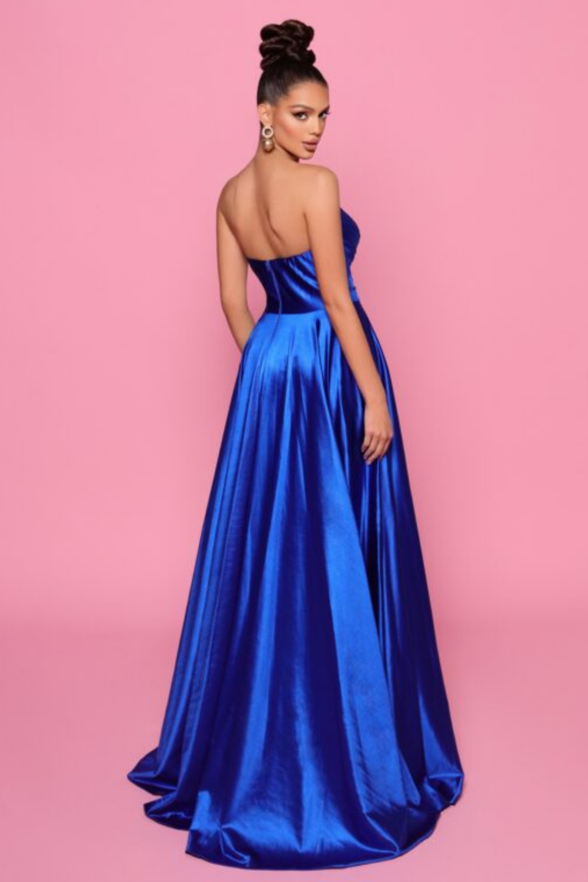 Nicoletta a-line formal dress in royal stretch satin 