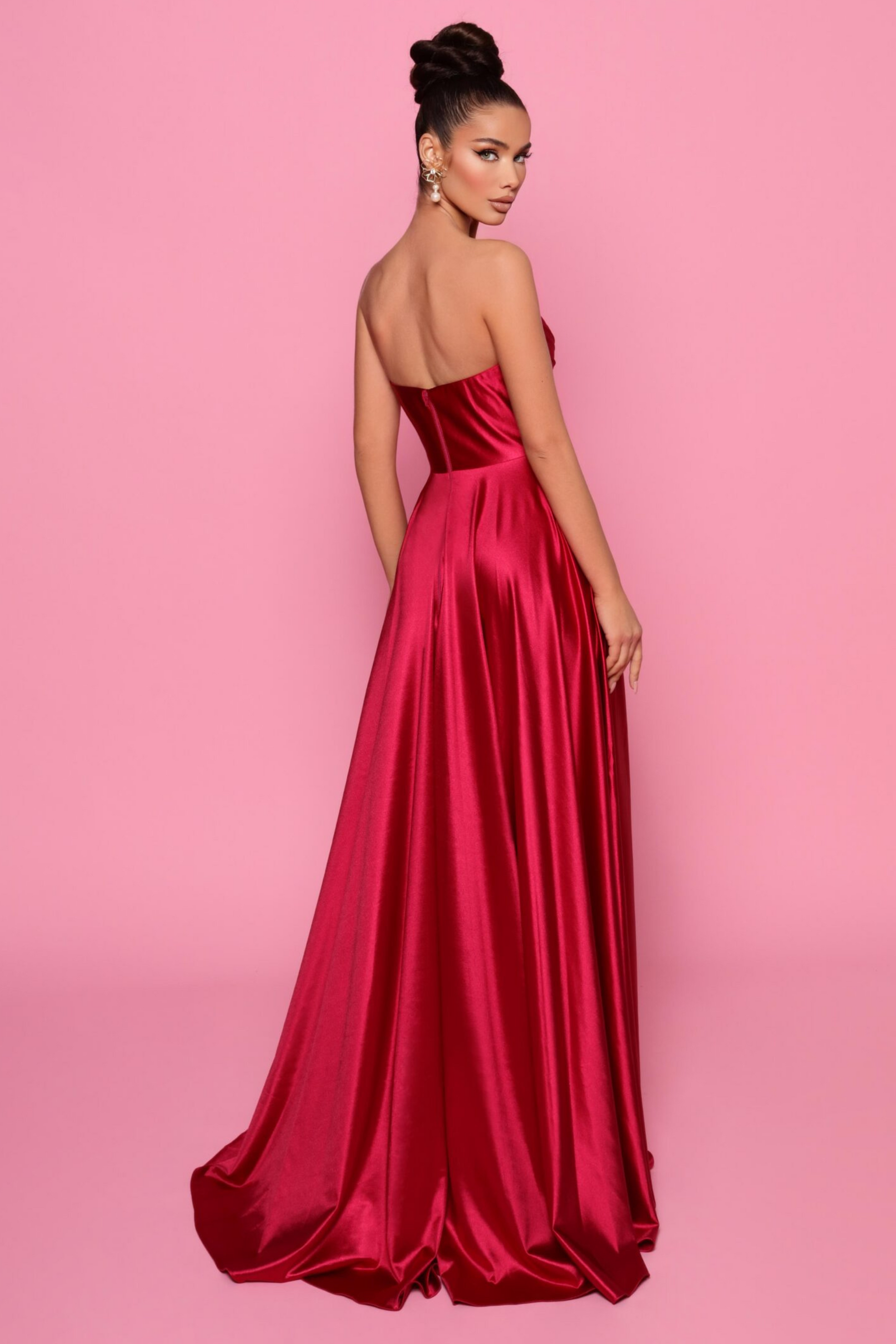 Nicoletta a-line formal dress in ruby stretch satin 