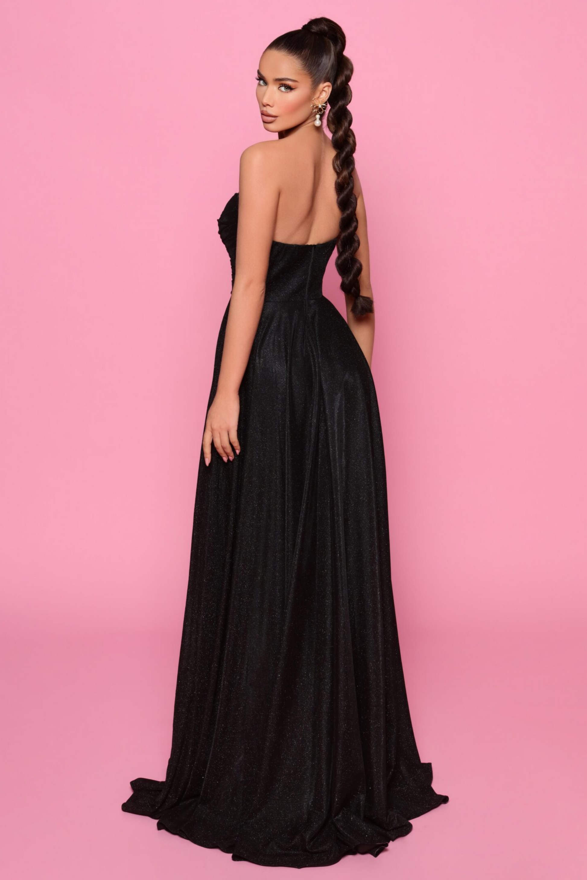 Nicoletta a-line formal dress in black glitter lurex 