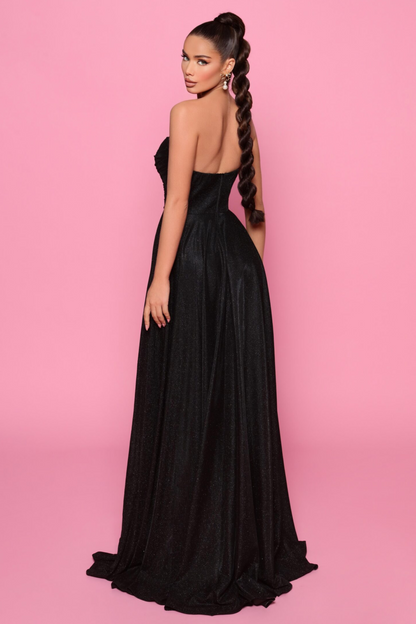 Nicoletta a-line formal dress in black glitter lurex 