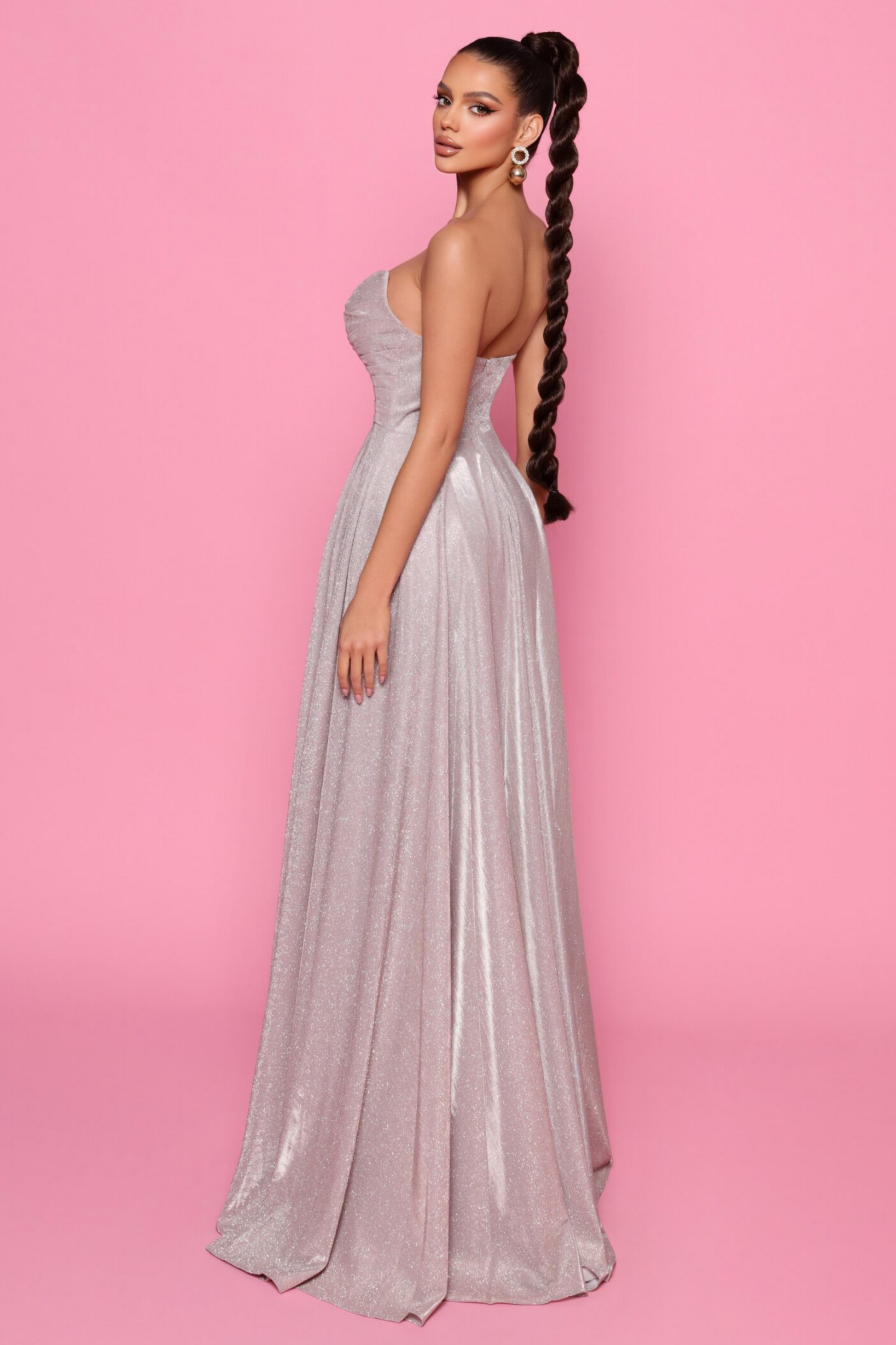Nicoletta a-line formal dress in musk glitter lurex 