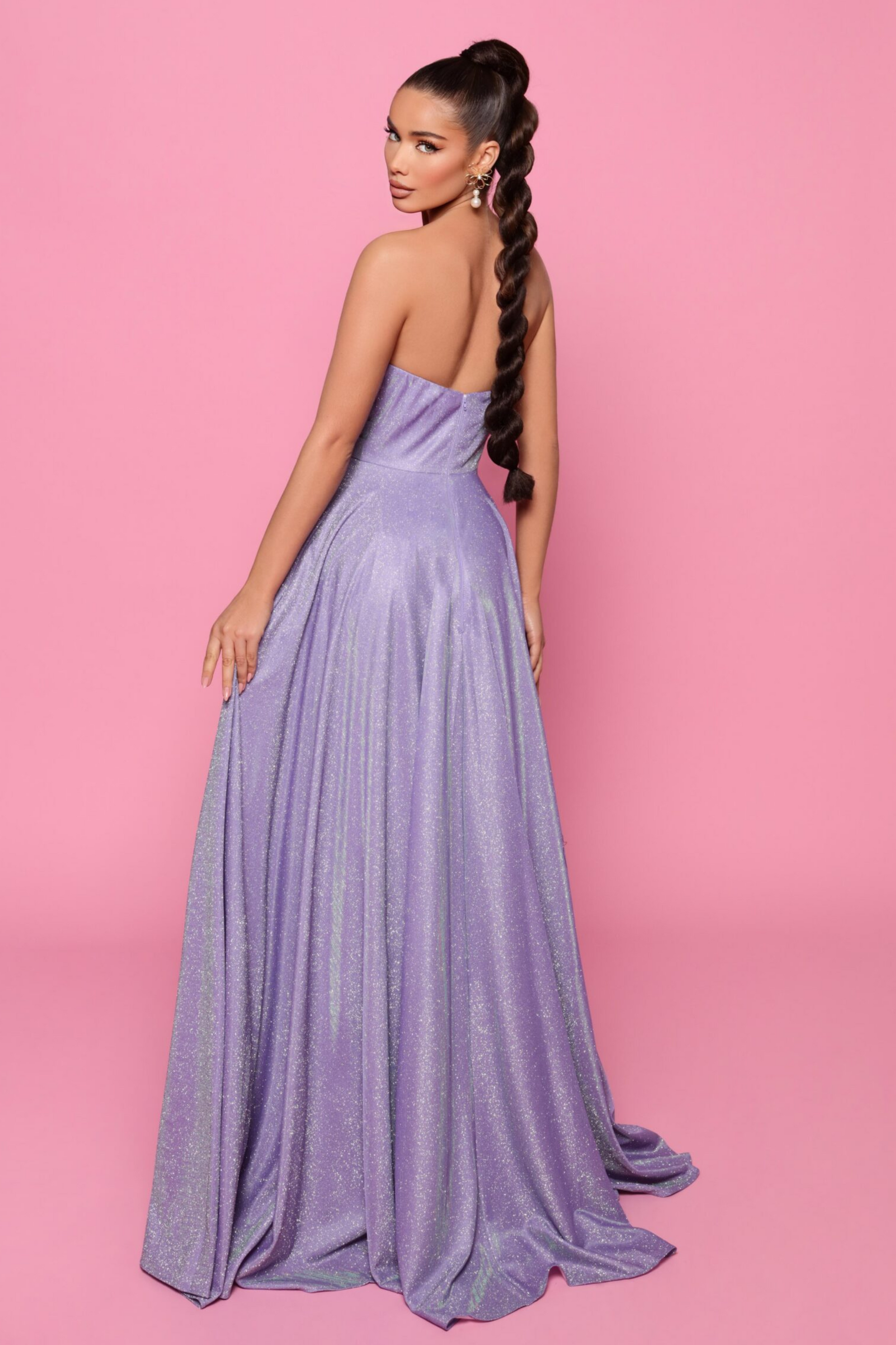 Nicoletta a-line formal dress in violet glitter lurex 