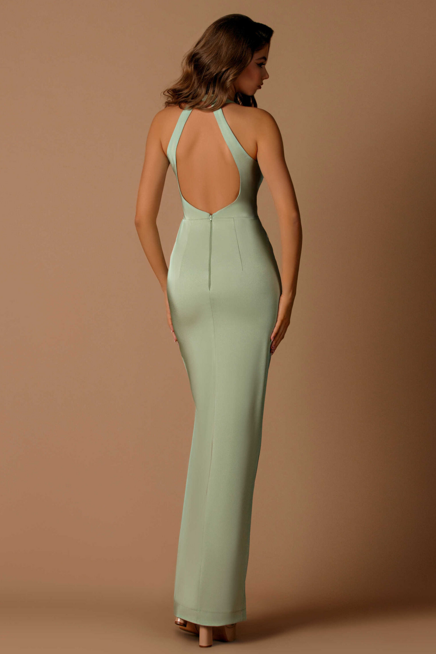 Nicoletta slim fit  dress in eucalyptus soft suiting