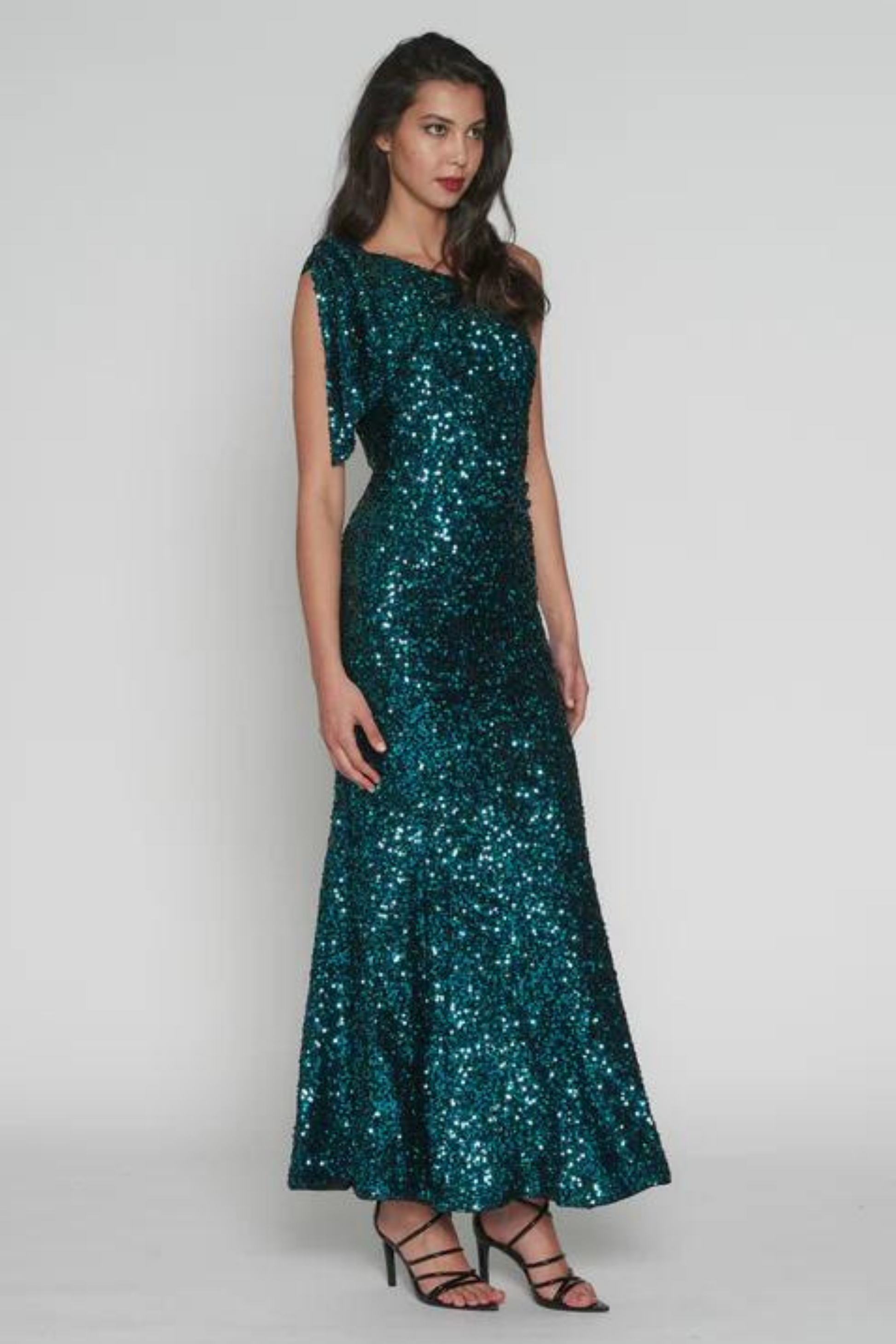 Romance Abby-Rose Maxi formal dress in teal sequin