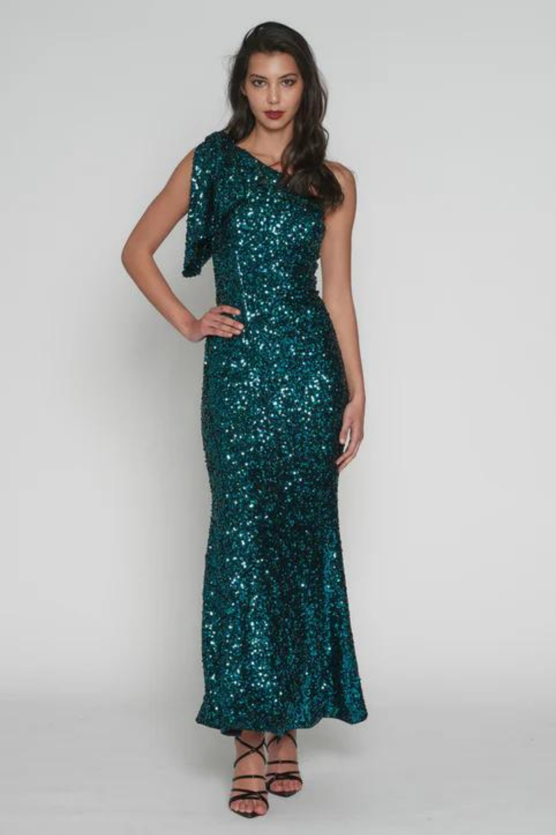Romance Abby-Rose Maxi formal dress in teal sequin