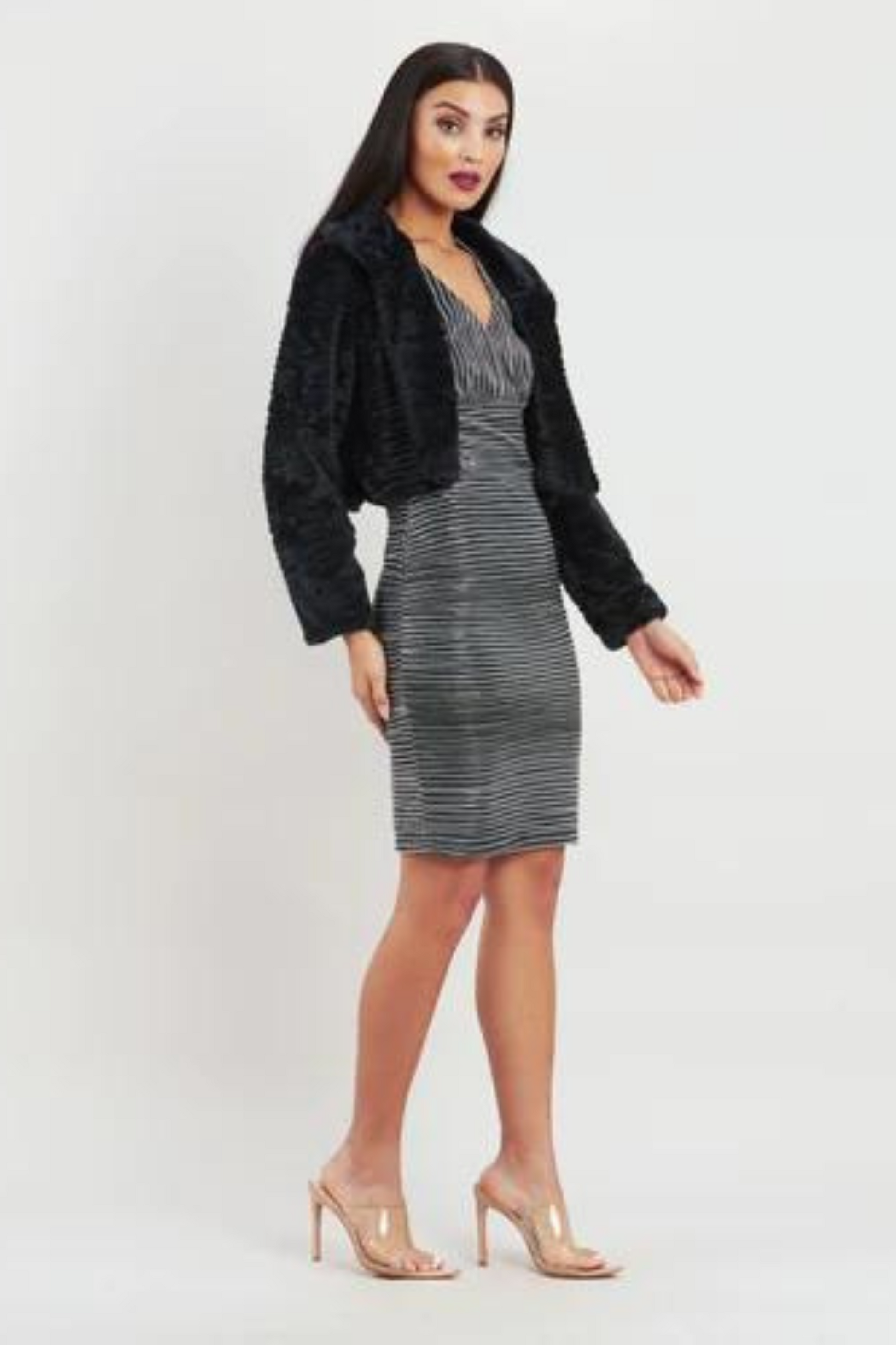 Romance Casablanca fur jacket in black faux fur