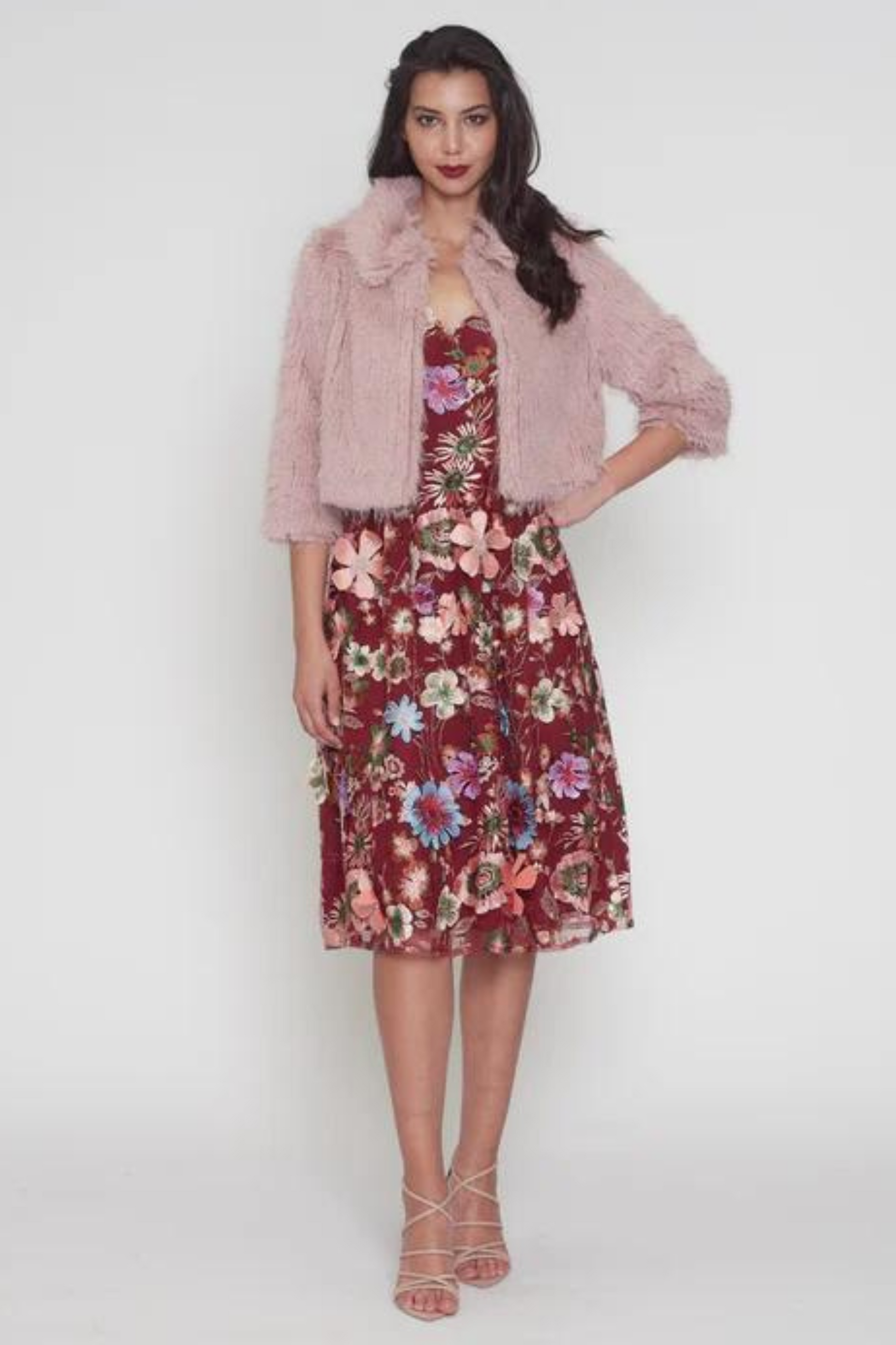 Romance Leea faux fur jacket in dusty pink
