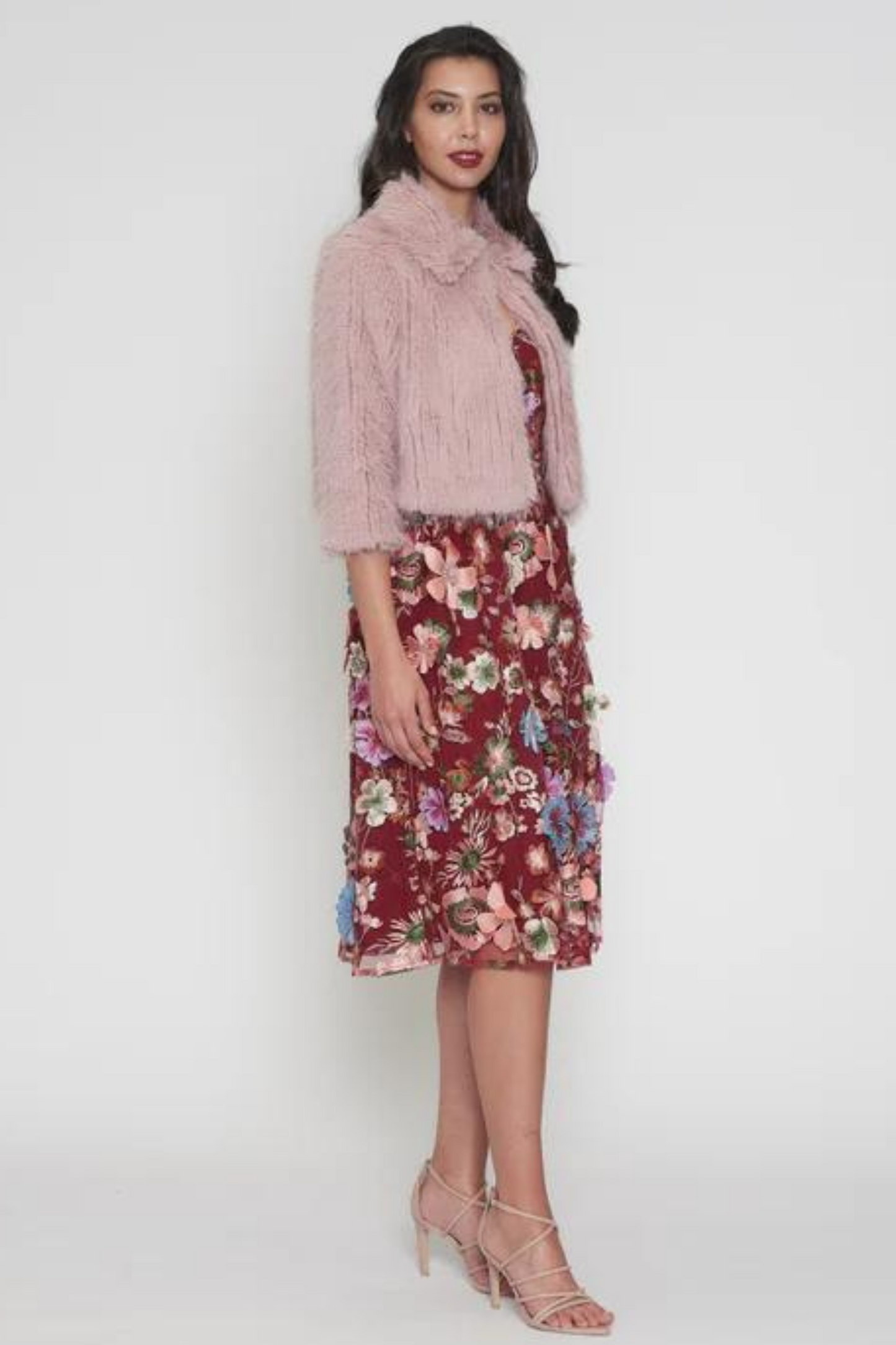 Romance Leea faux fur Jacket in dusty pink 