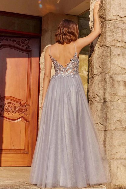 Tania Olsen A-line formal dress in Lilac with embroidered bodice and tulle skirt 