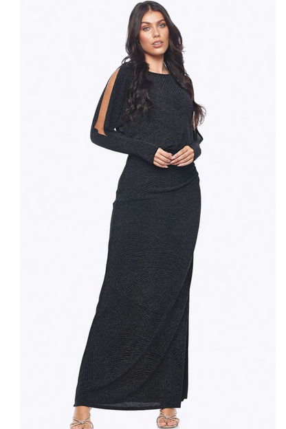 Zaliea slim fit stretch jersey dress with cut out sleeves in black