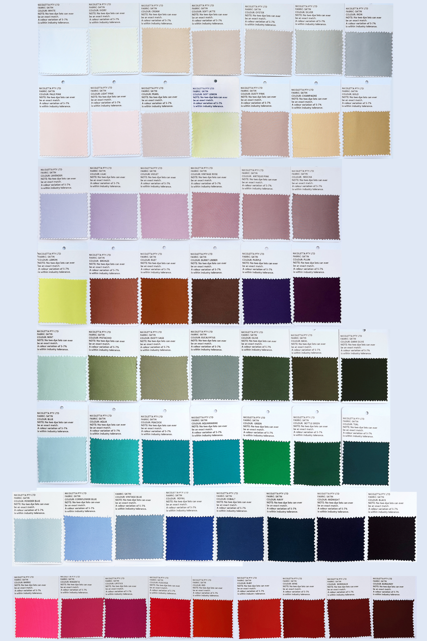 Satin Colour Swatches