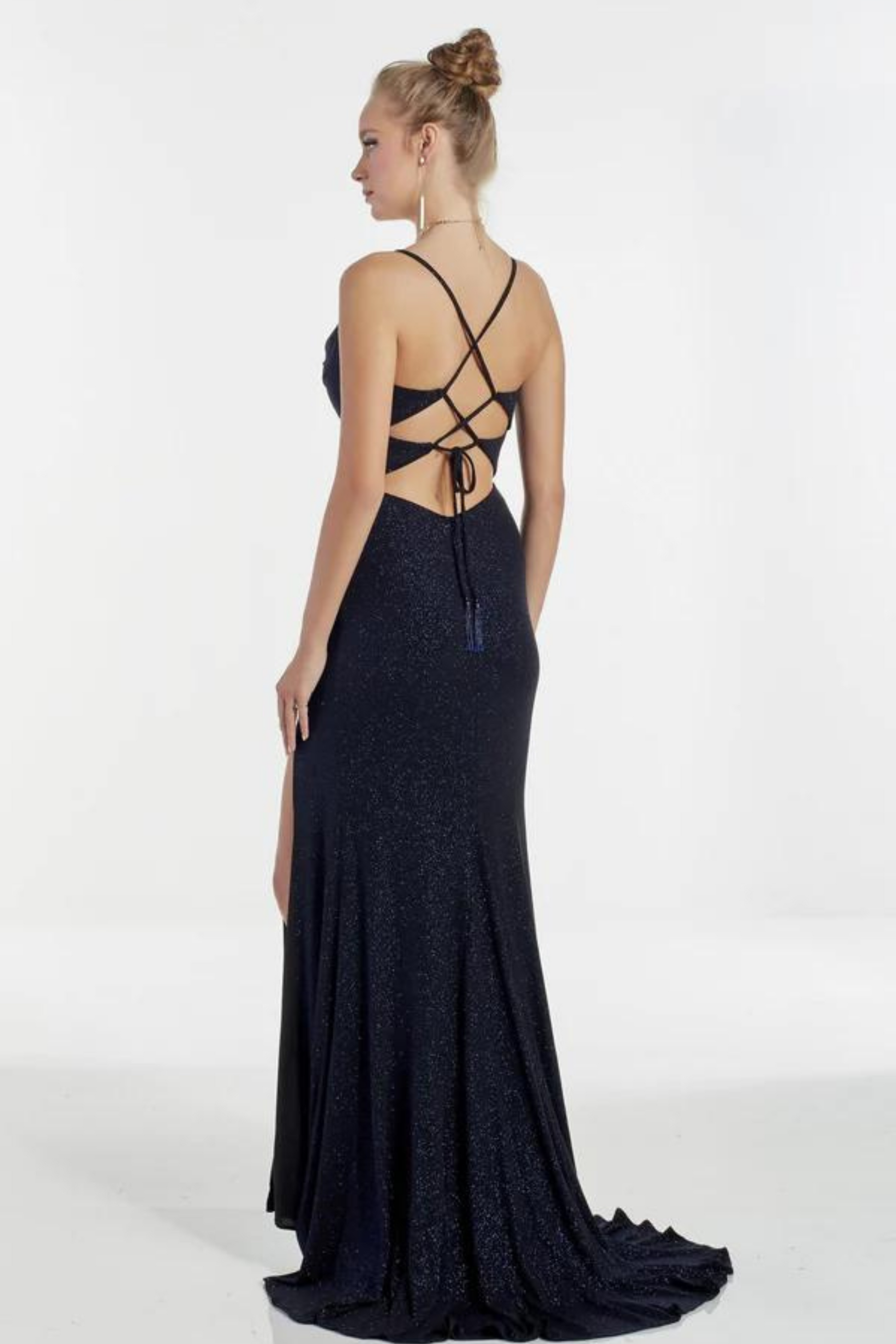 Alyce Paris 60962 formal dress in navy glitter jersey