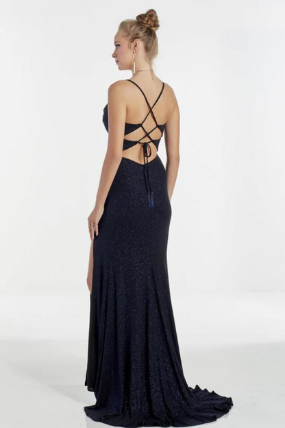 Alyce Paris 60962 formal dress in navy glitter jersey