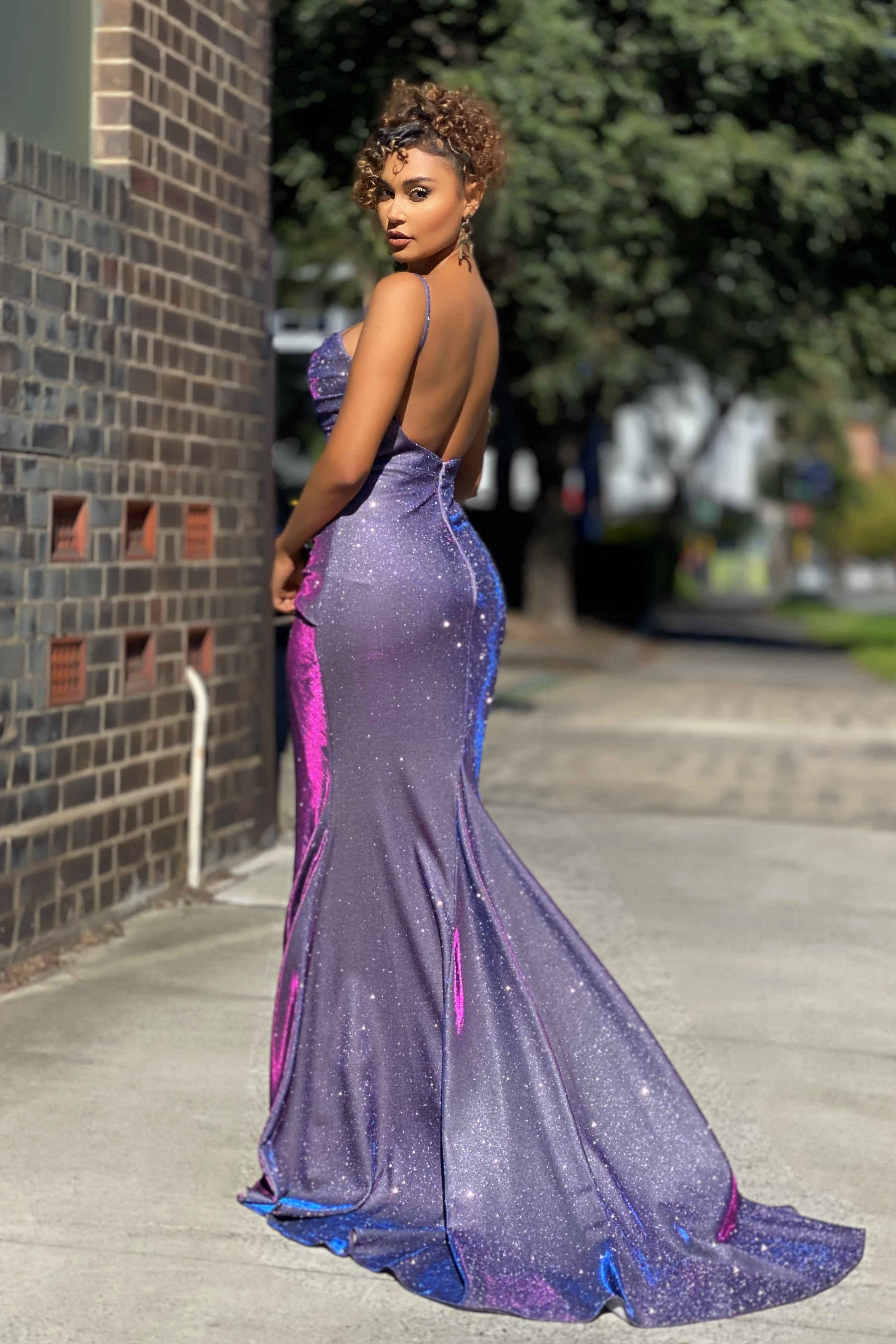 Jadore Nicoletta JX4010 formal dress in plum purple lurex