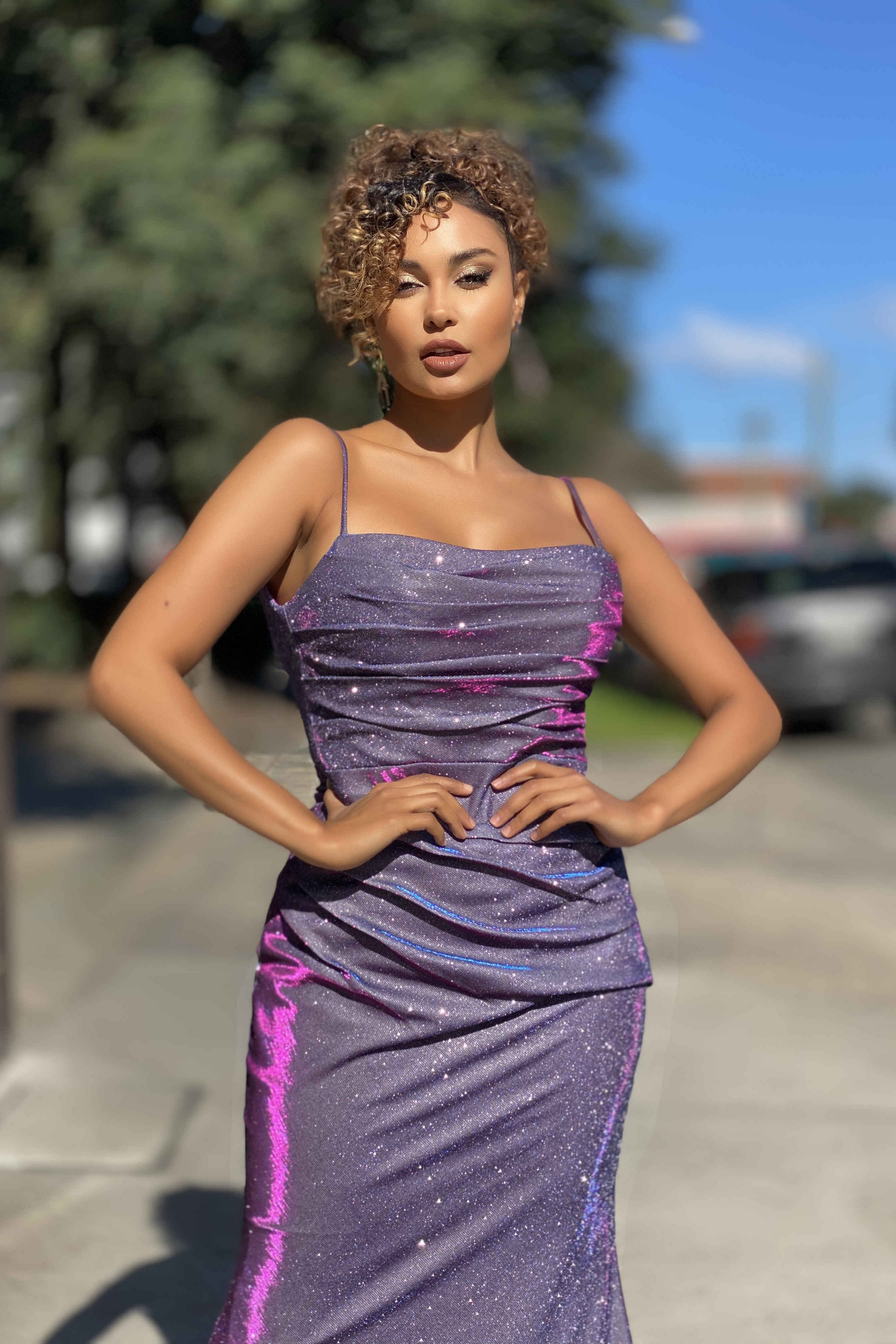 Jadore Nicoletta JX4010 formal dress in Plum purple lurex